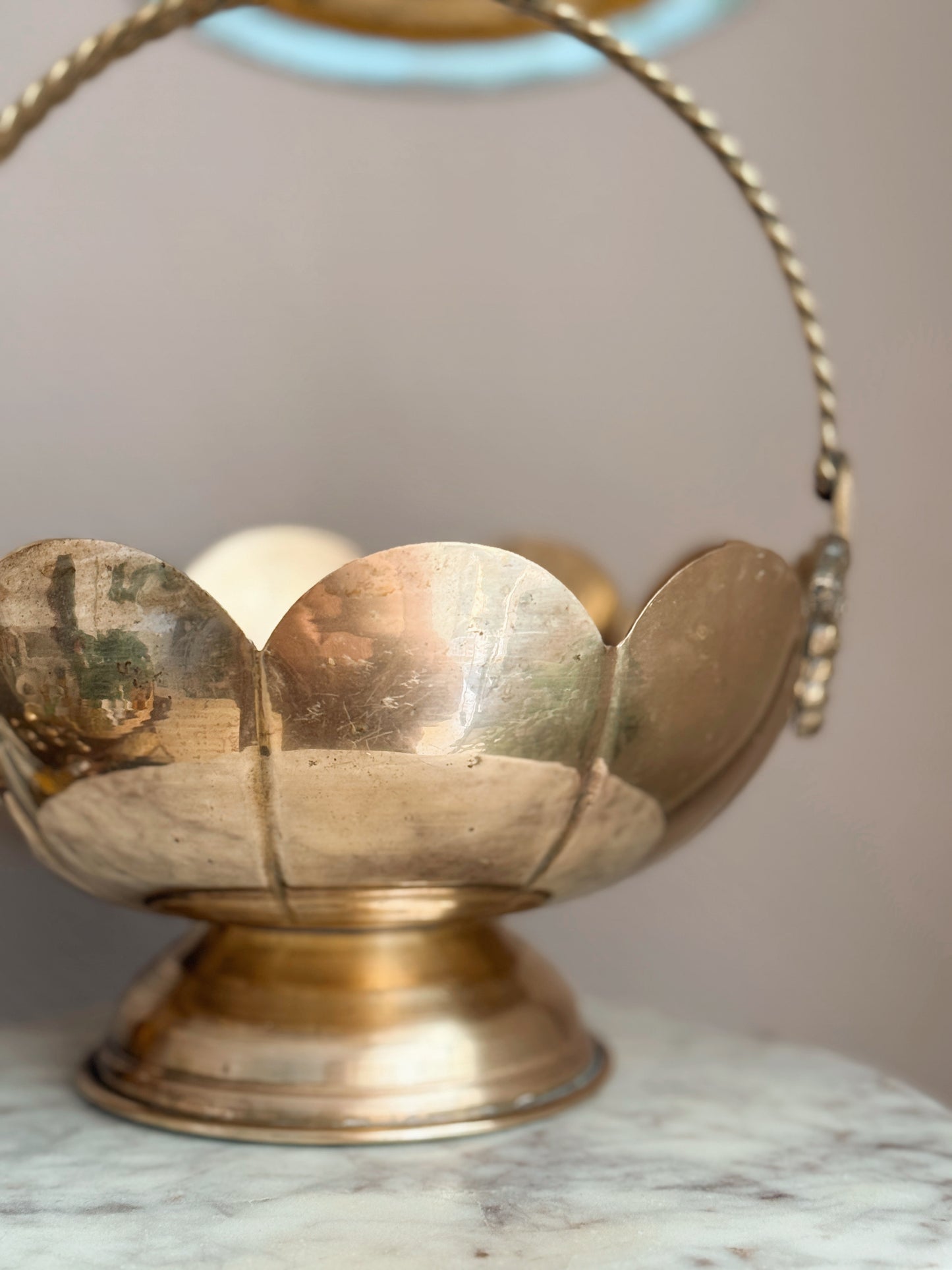 Vintage Large Brass Scallop Basket