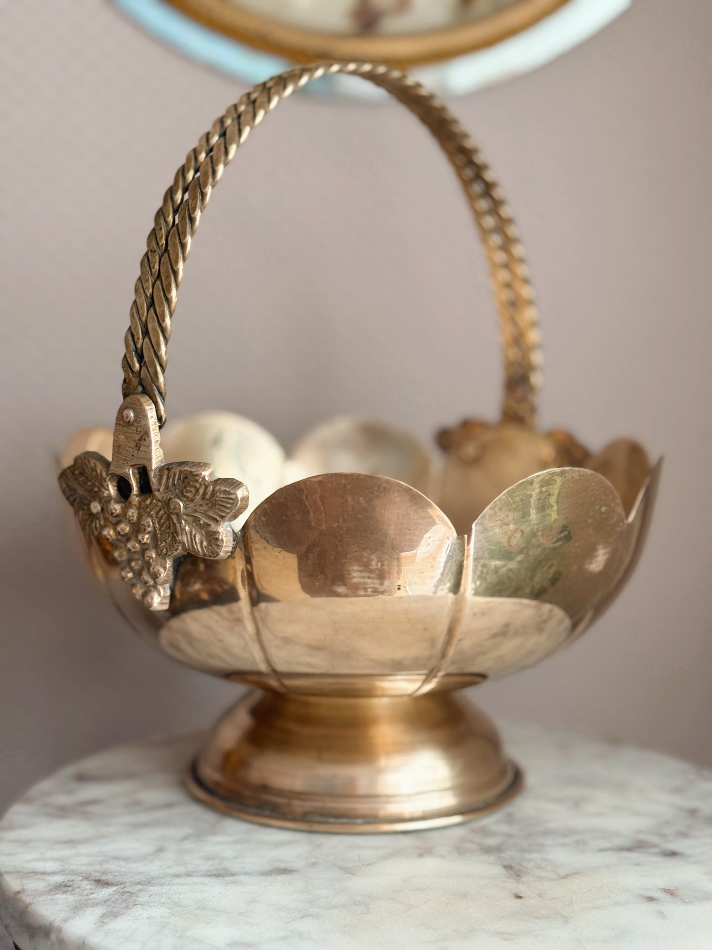 Vintage Large Brass Scallop Basket