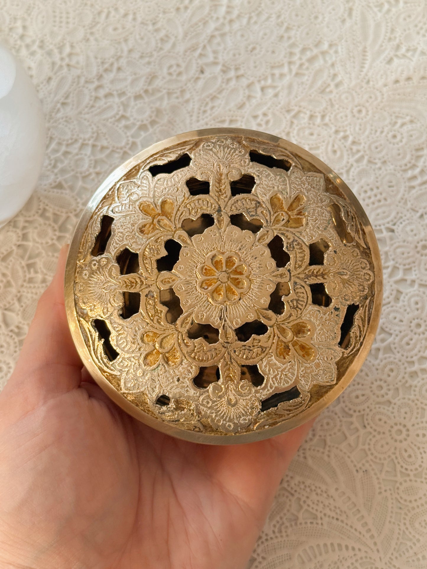 Vintage Brass Floral Trinket Pot