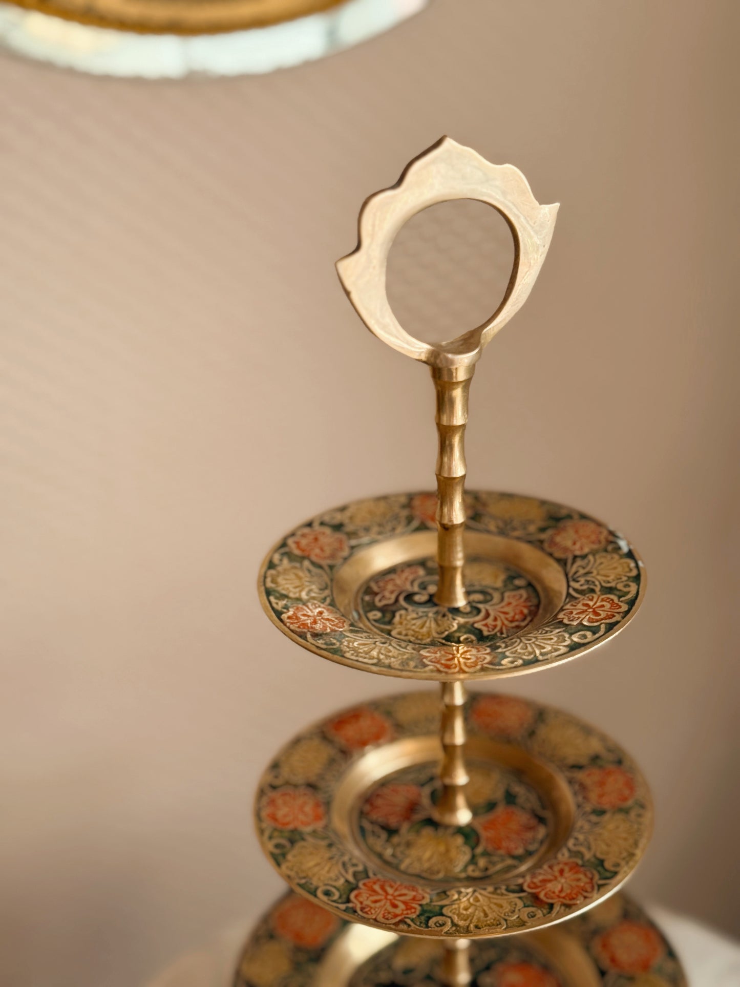 Vintage Brass + Enamel 3 Tier Stand