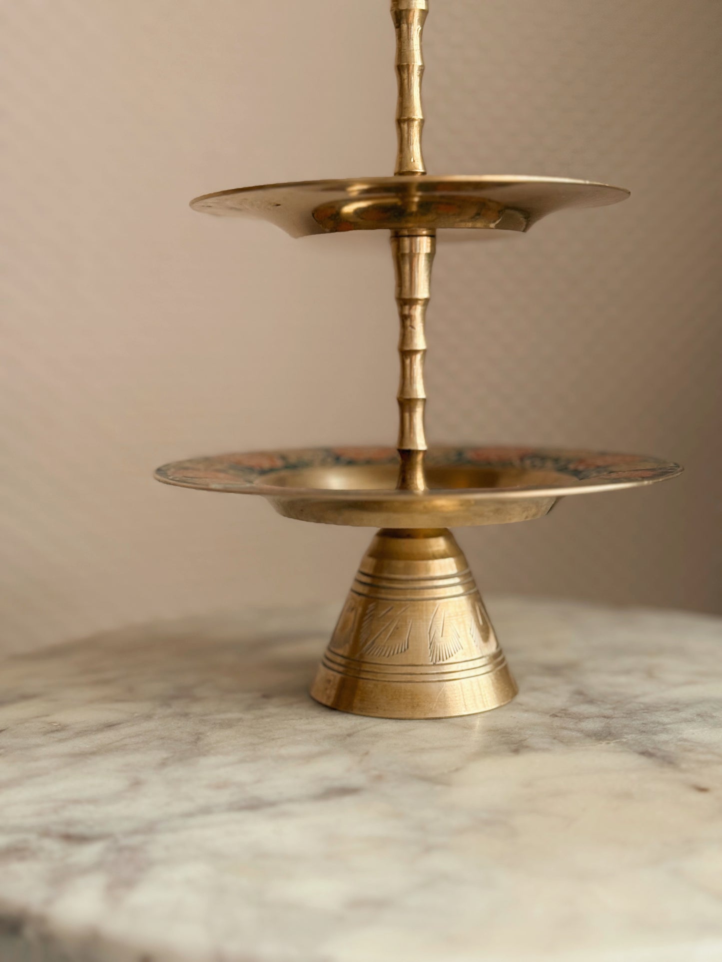 Vintage Brass + Enamel 3 Tier Stand