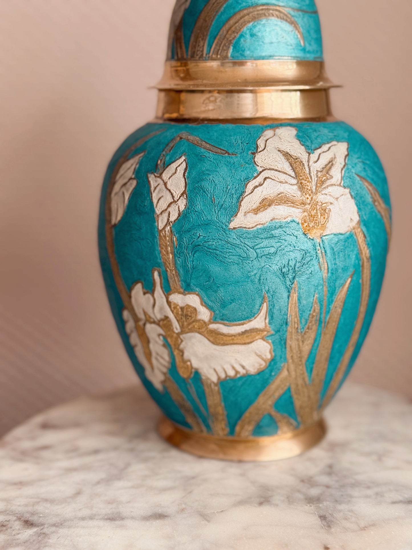 Vintage Brass + Enamel Large Canister