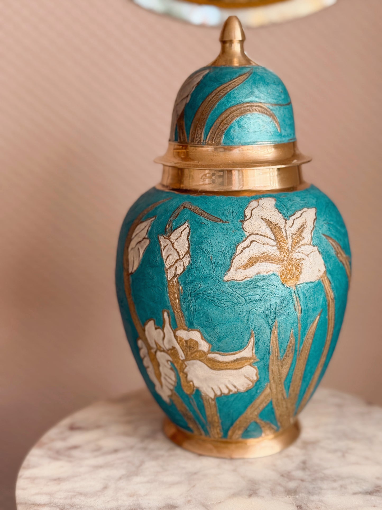Vintage Brass + Enamel Large Canister