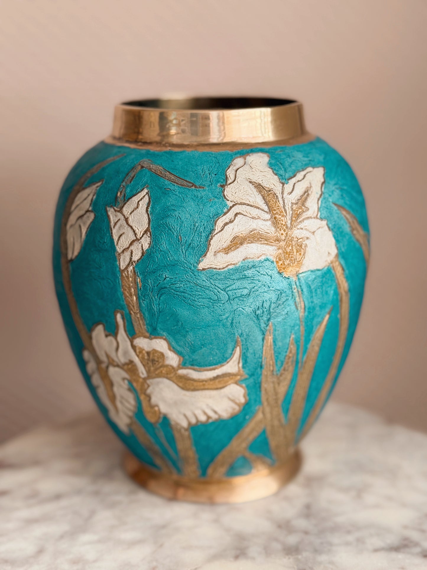 Vintage Brass + Enamel Large Canister