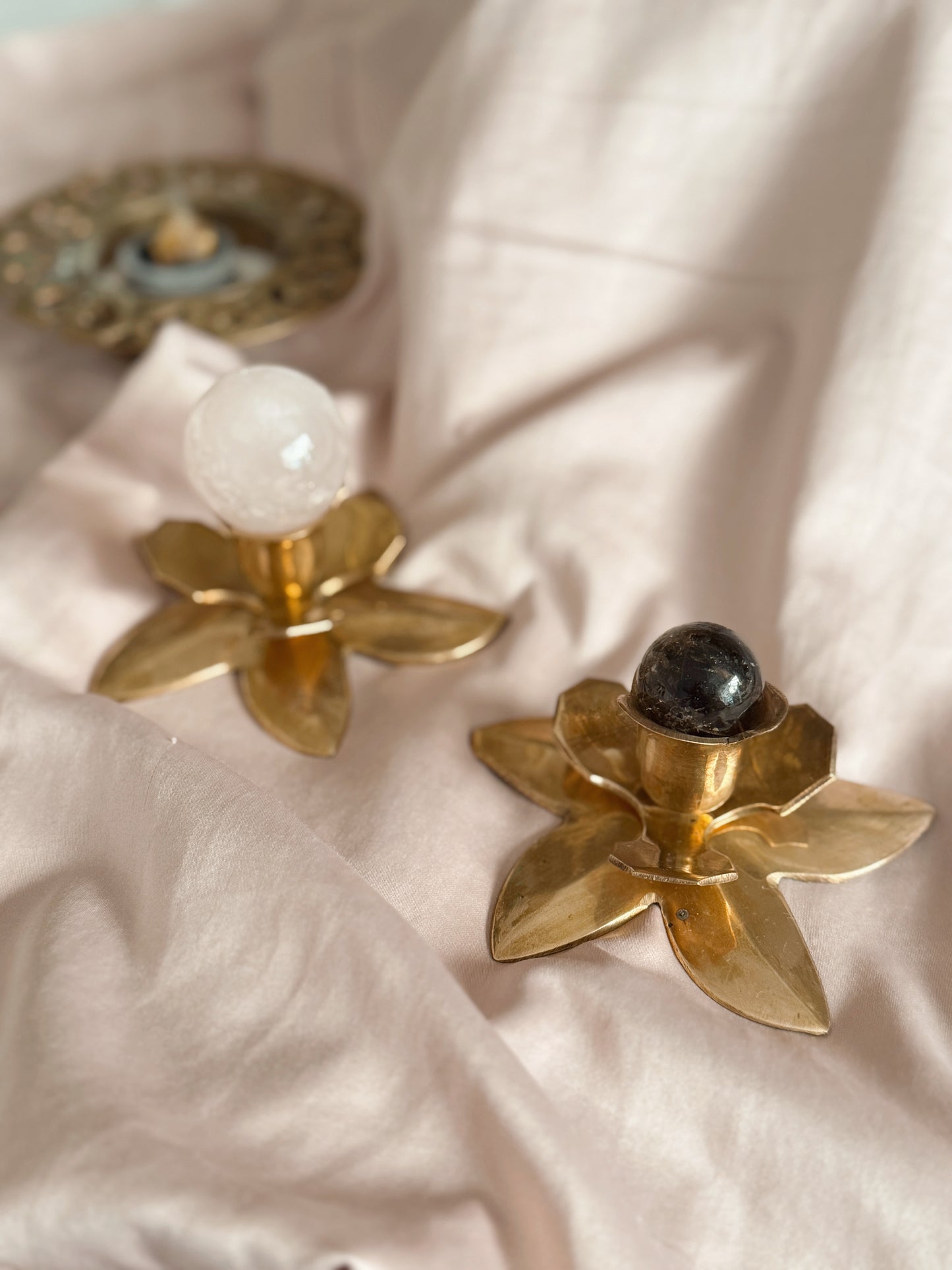 Vintage Flower Brass Candlestick Holders