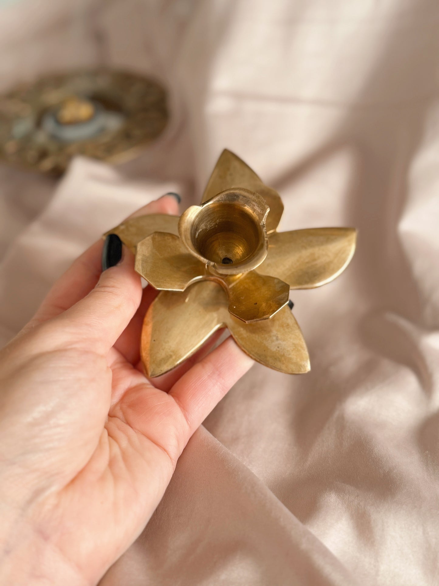 Vintage Flower Brass Candlestick Holders