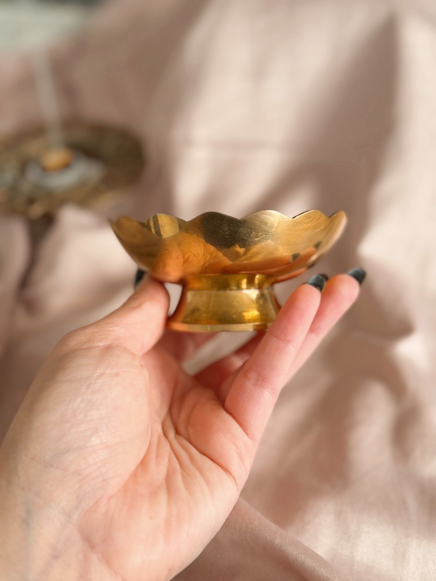 Vintage Brass + Enamel Floral Trinket Dish