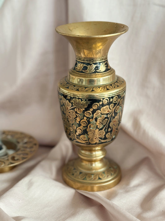 Vintage Brass + Enamel Vase