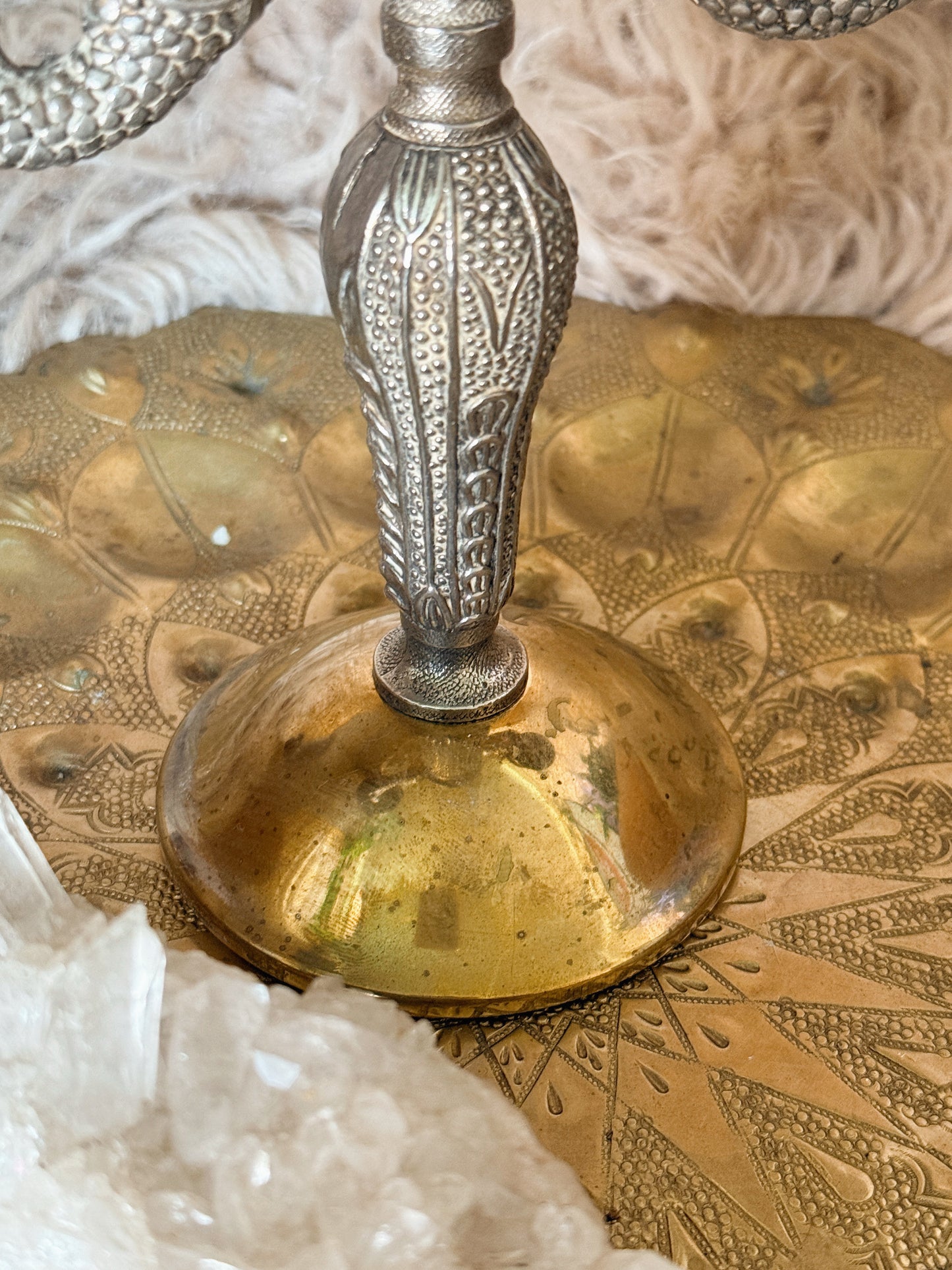 Vintage Brass + Silver Fish Candelabra