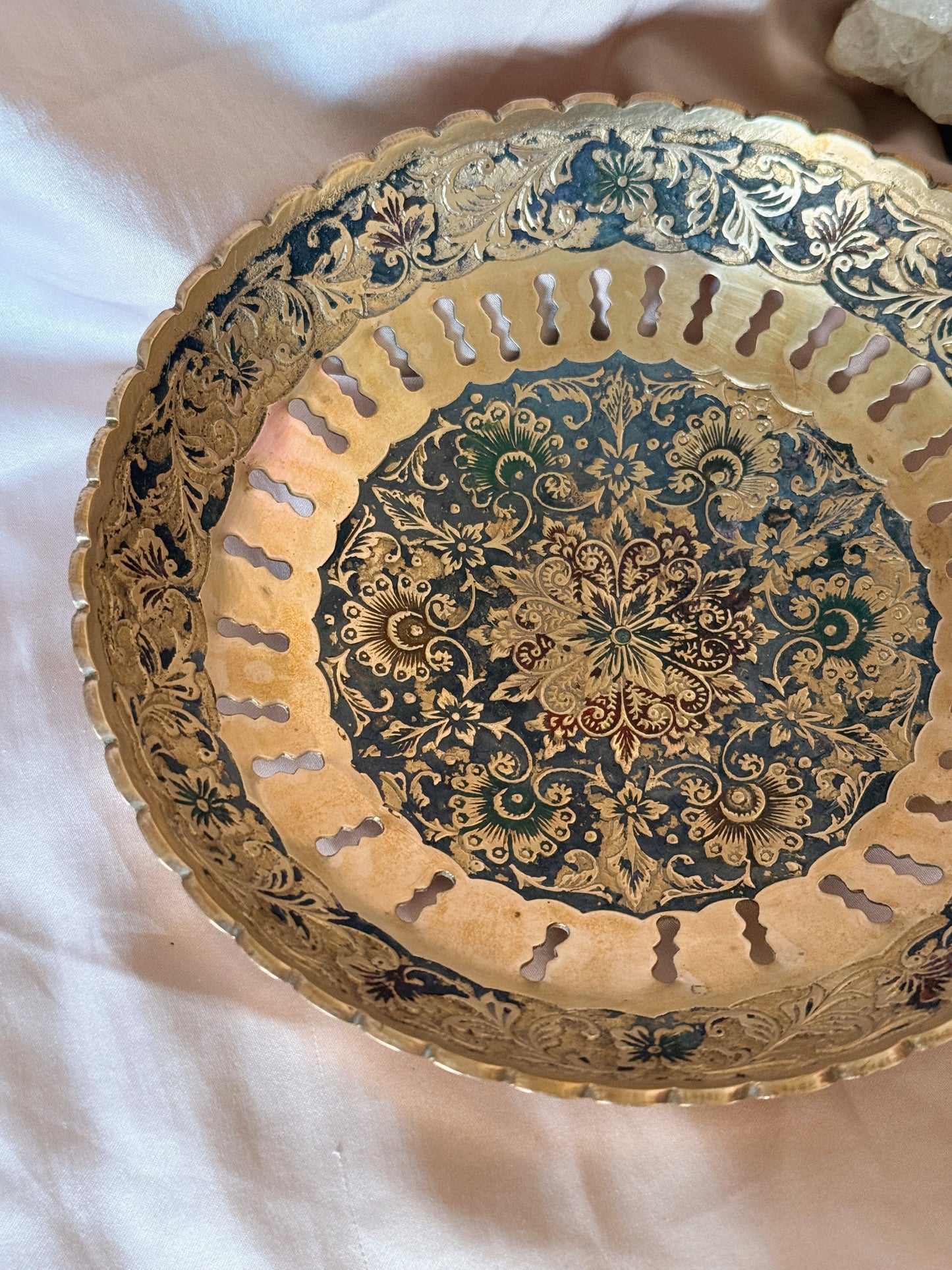 Vintage Brass + Enamel Large Trinket Bowl