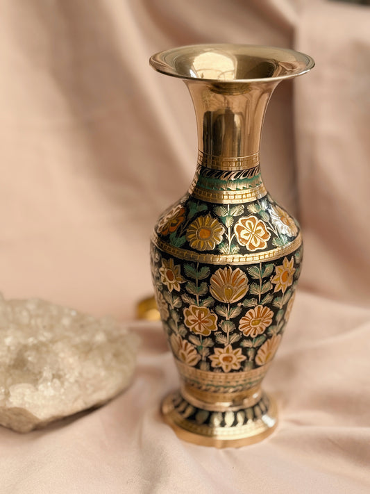 Vintage Brass + Enamel Floral Vase