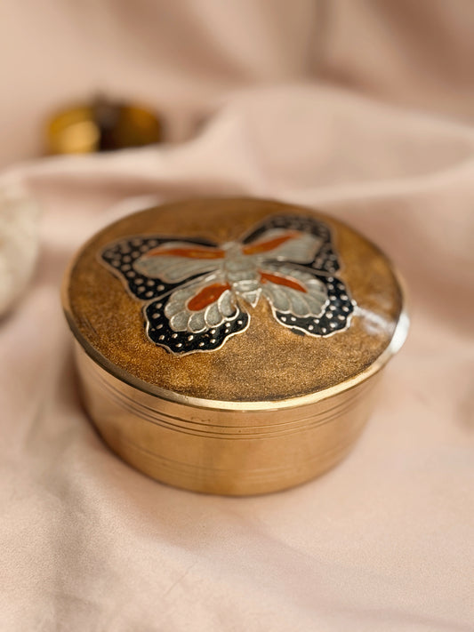 Vintage Brass Butterfly Trinket Pot