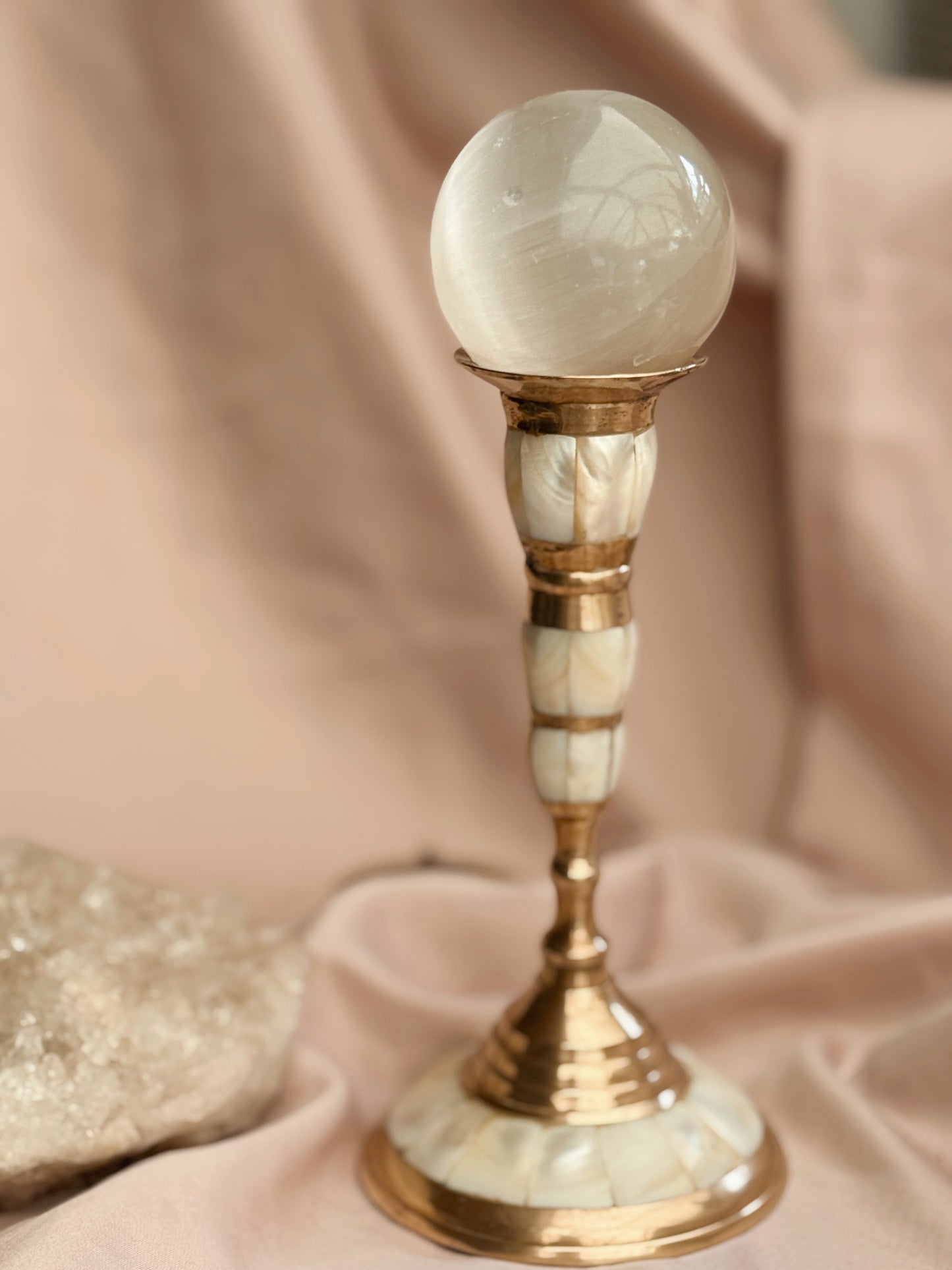 Vintage Brass + Mother of Pearl Candlestick Holder