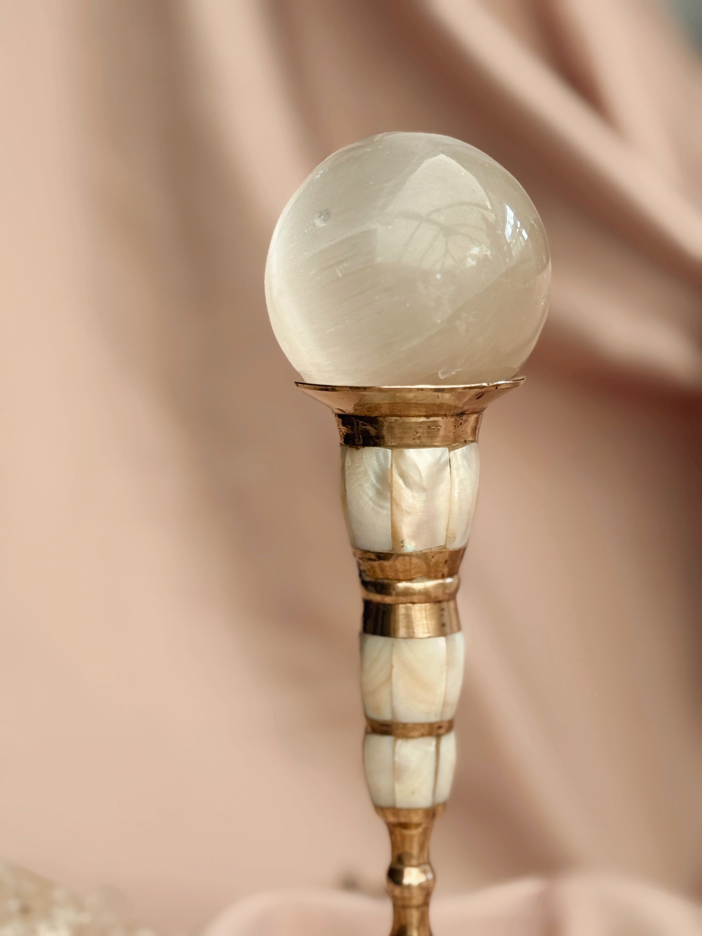 Vintage Brass + Mother of Pearl Candlestick Holder