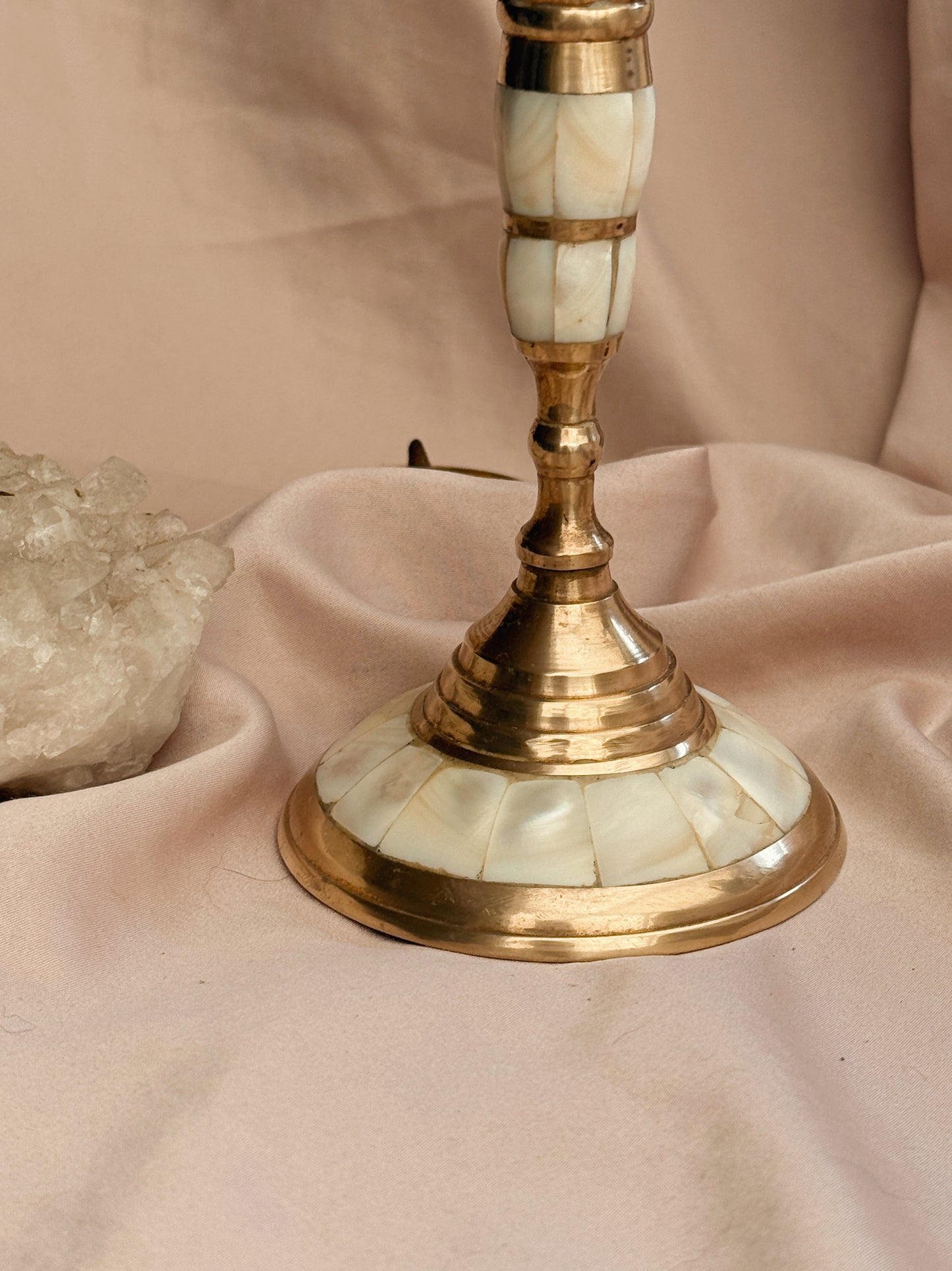 Vintage Brass + Mother of Pearl Candlestick Holder