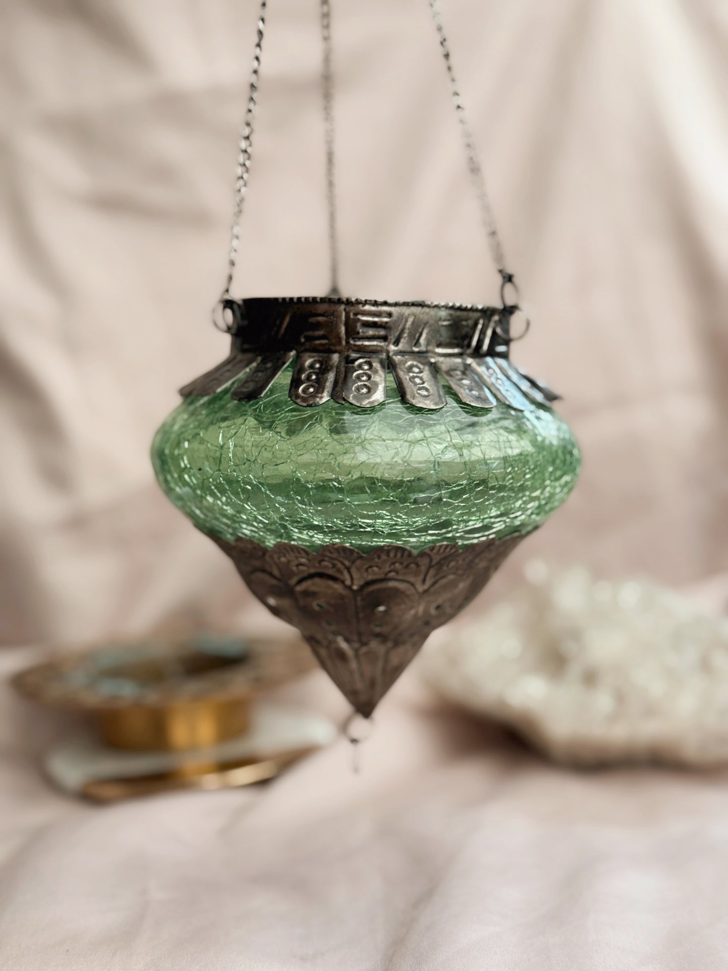 Vintage Green Glass Hanging Lantern