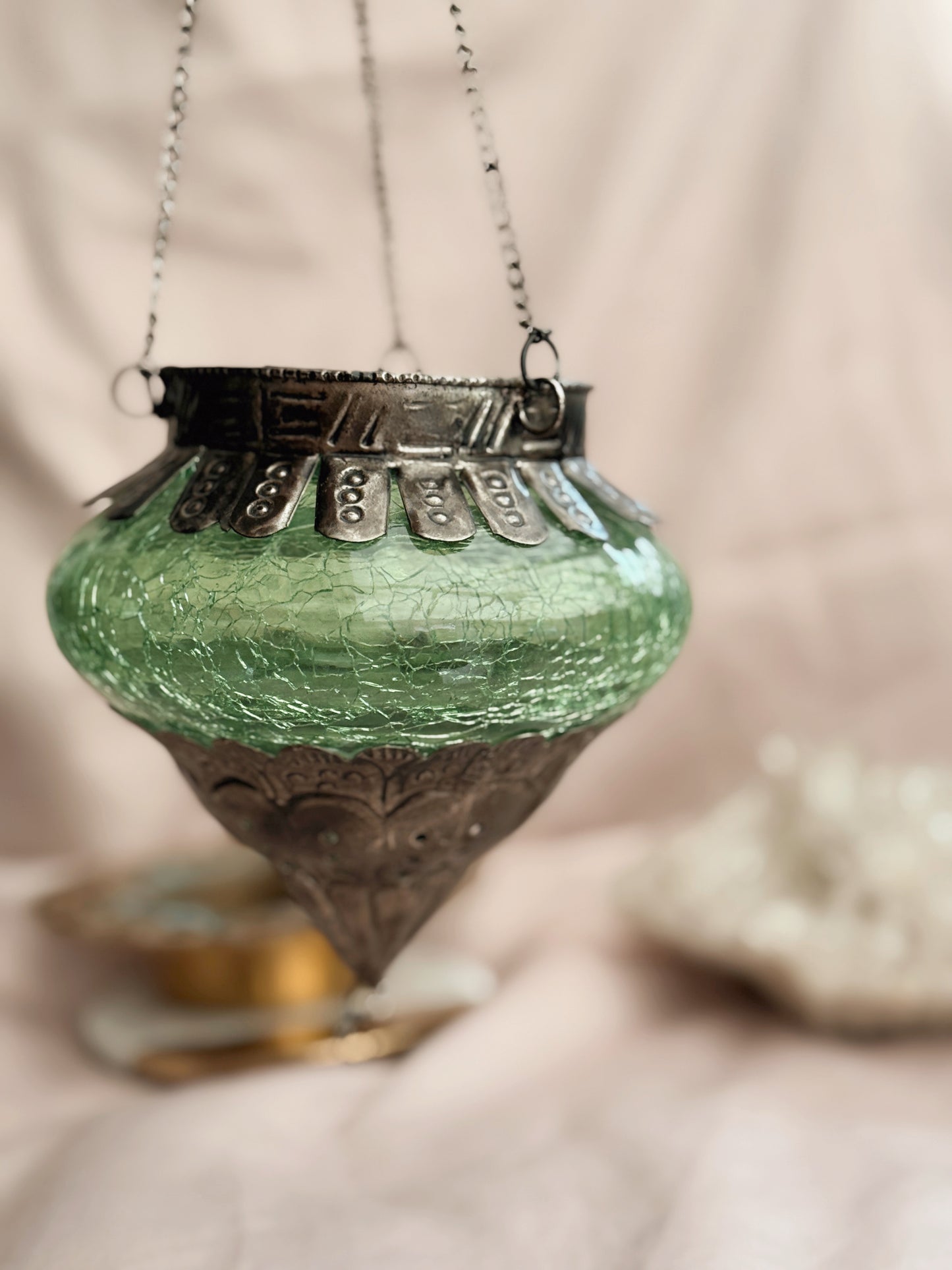 Vintage Green Glass Hanging Lantern