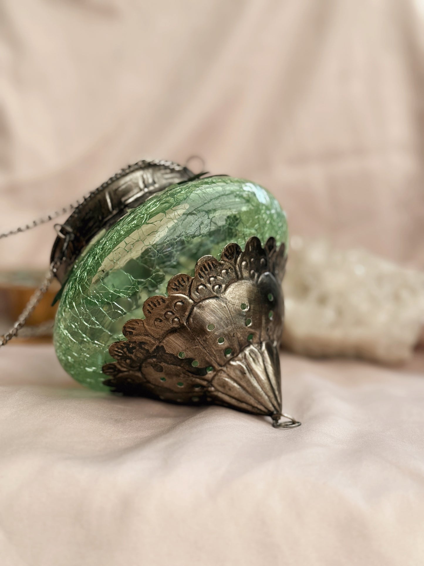 Vintage Green Glass Hanging Lantern