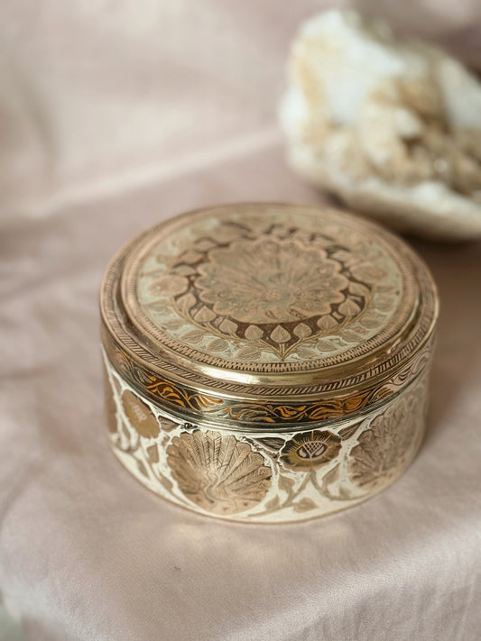 Vintage Brass Peacock + Floral Tin