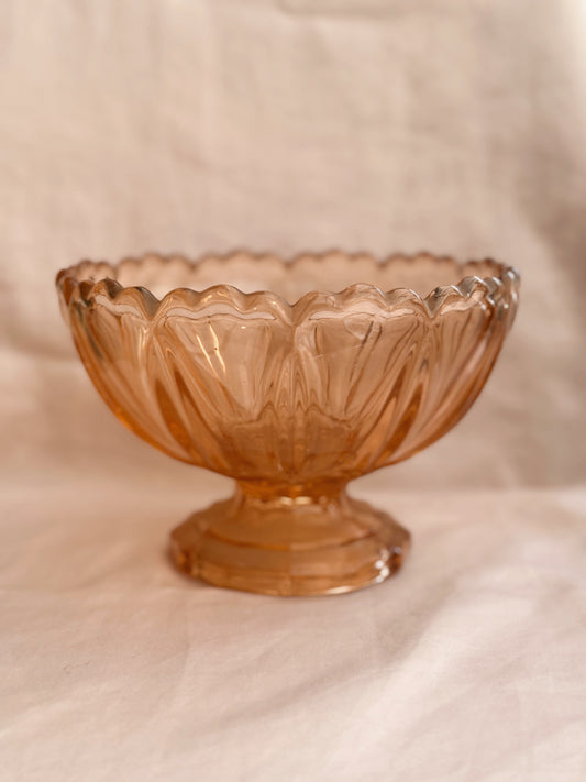 Vintage Large Pink Glass Pedestal Bowl (UK ONLY)