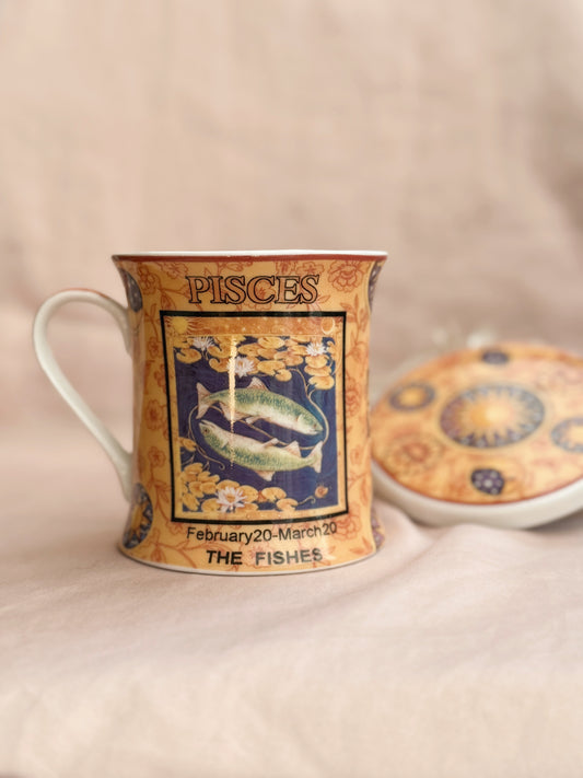 Vintage Pisces Cup + Coaster Set