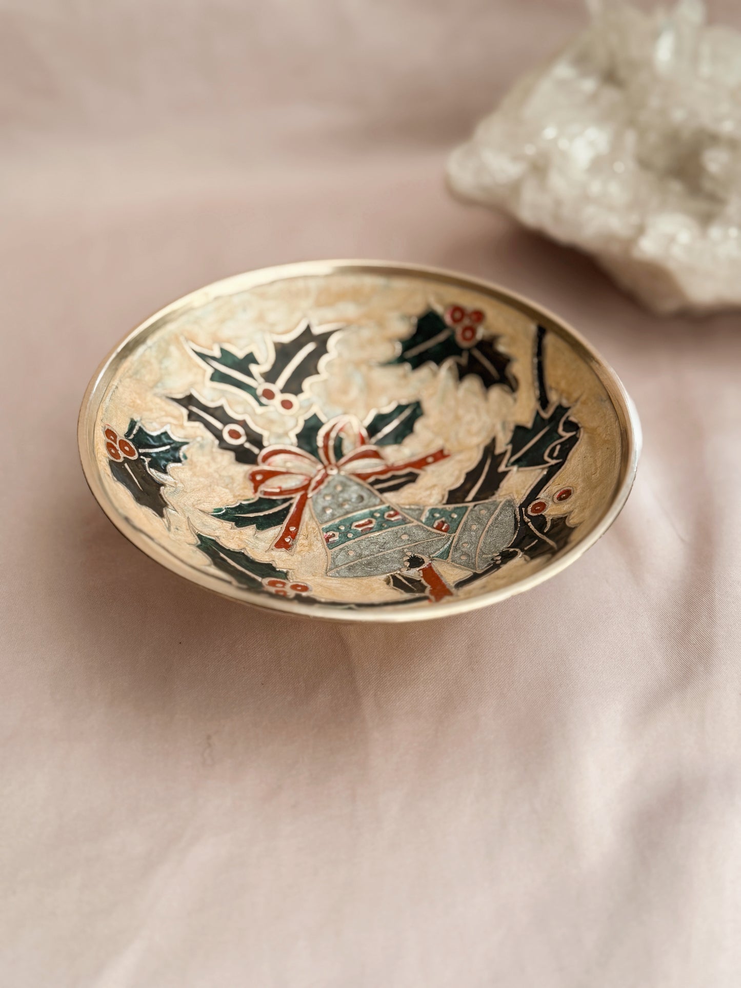 Vintage Brass + Enamel Yule Trinket Bowl