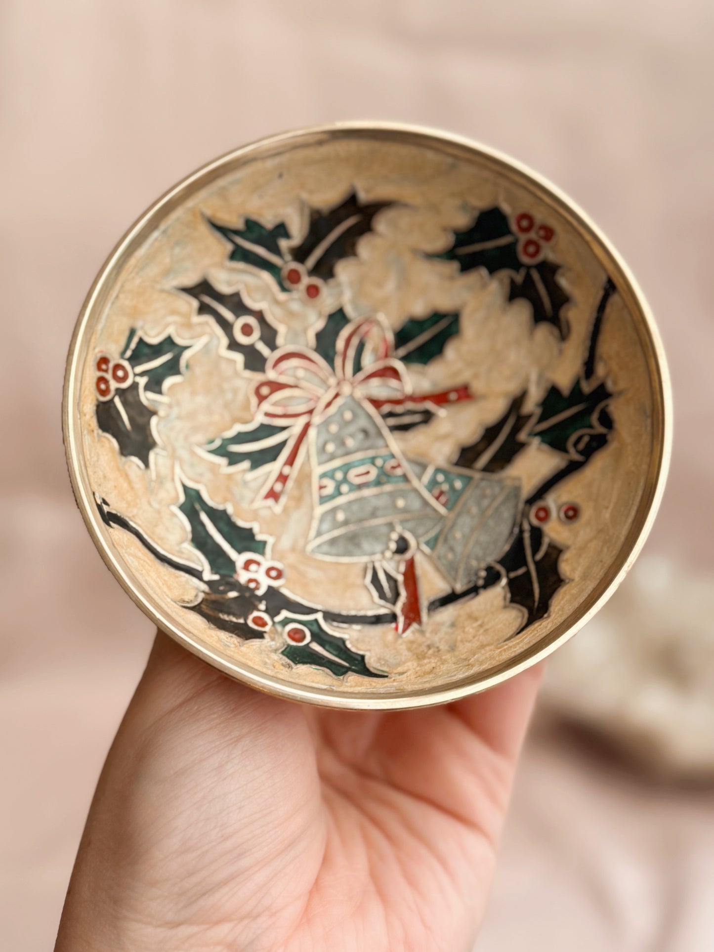 Vintage Brass + Enamel Yule Trinket Bowl