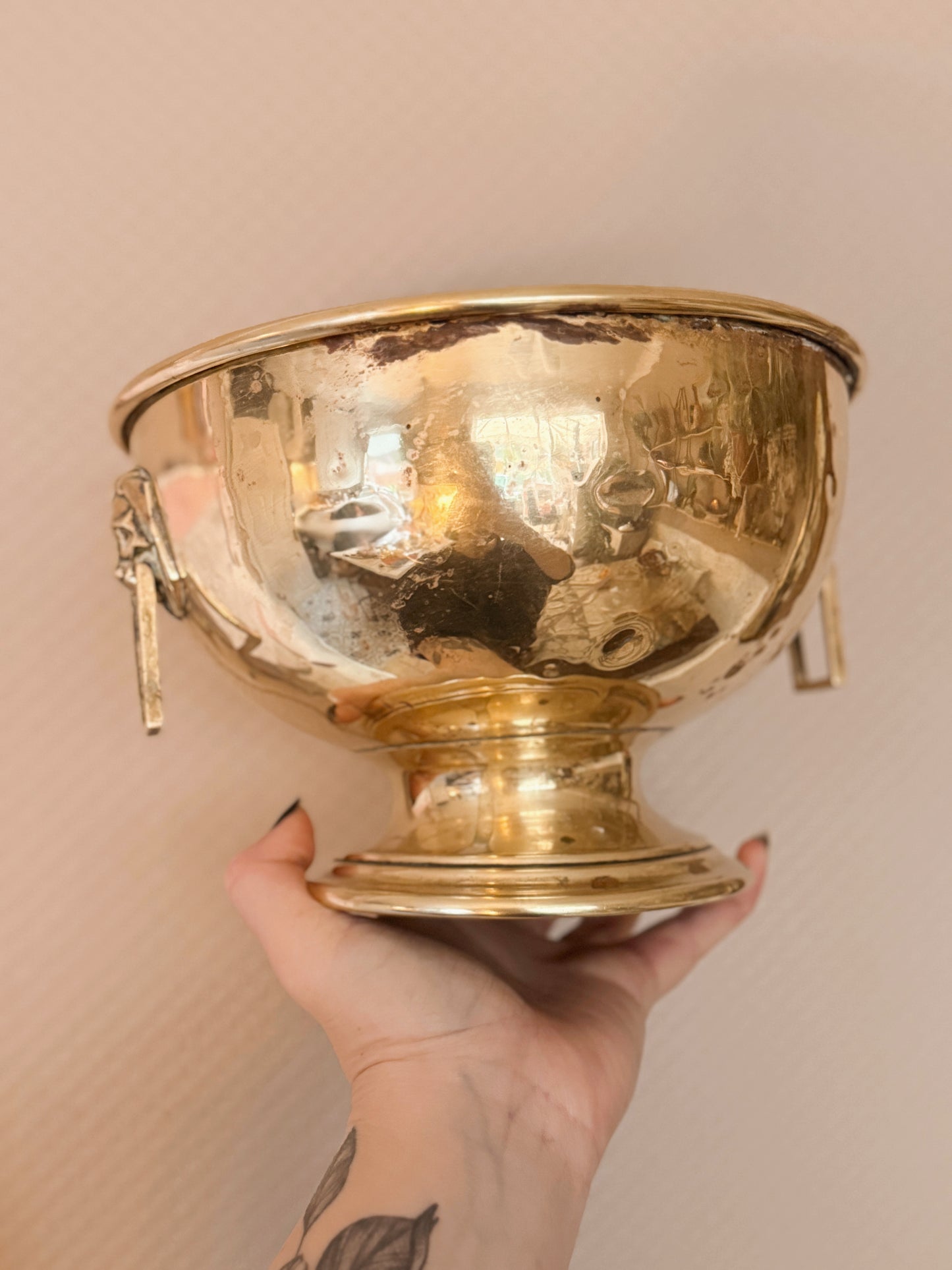 Vintage Brass Lion Cauldron Pot