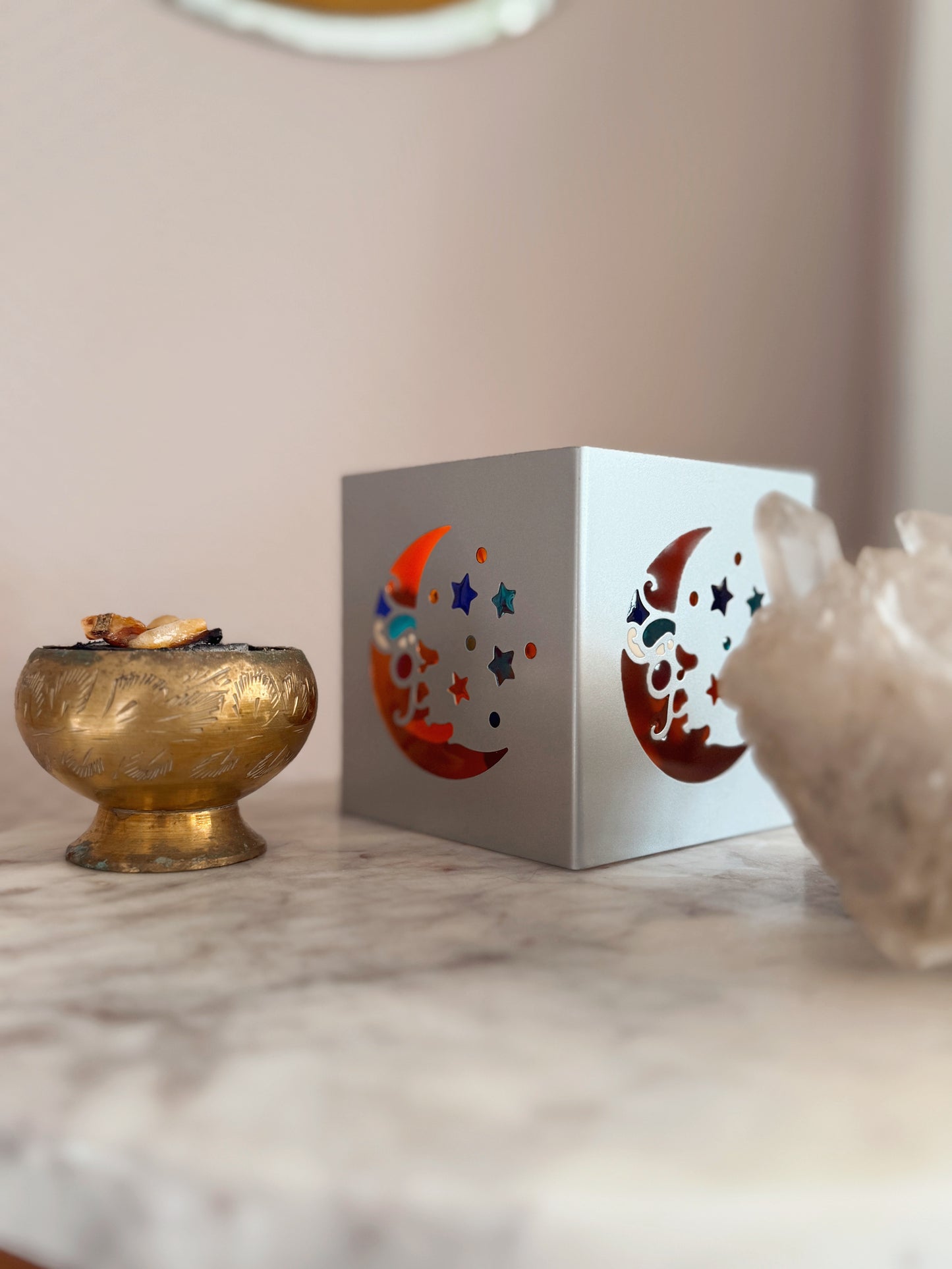 Vintage 90s Whimsigoth Metal Moon Tealight Holder