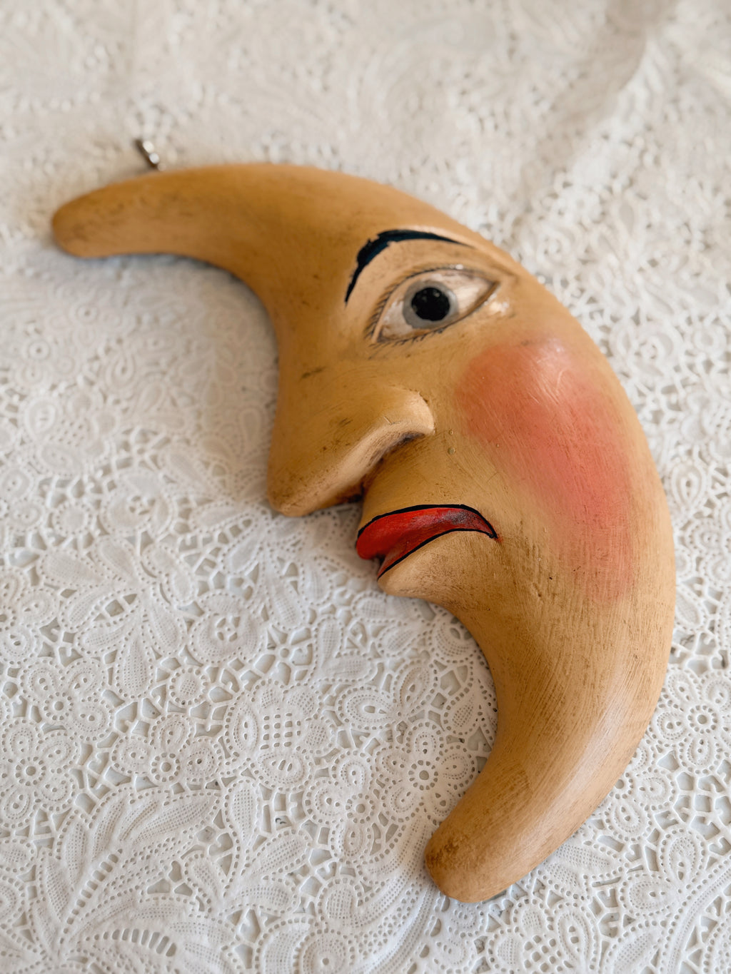 Vintage Wood Moon Face