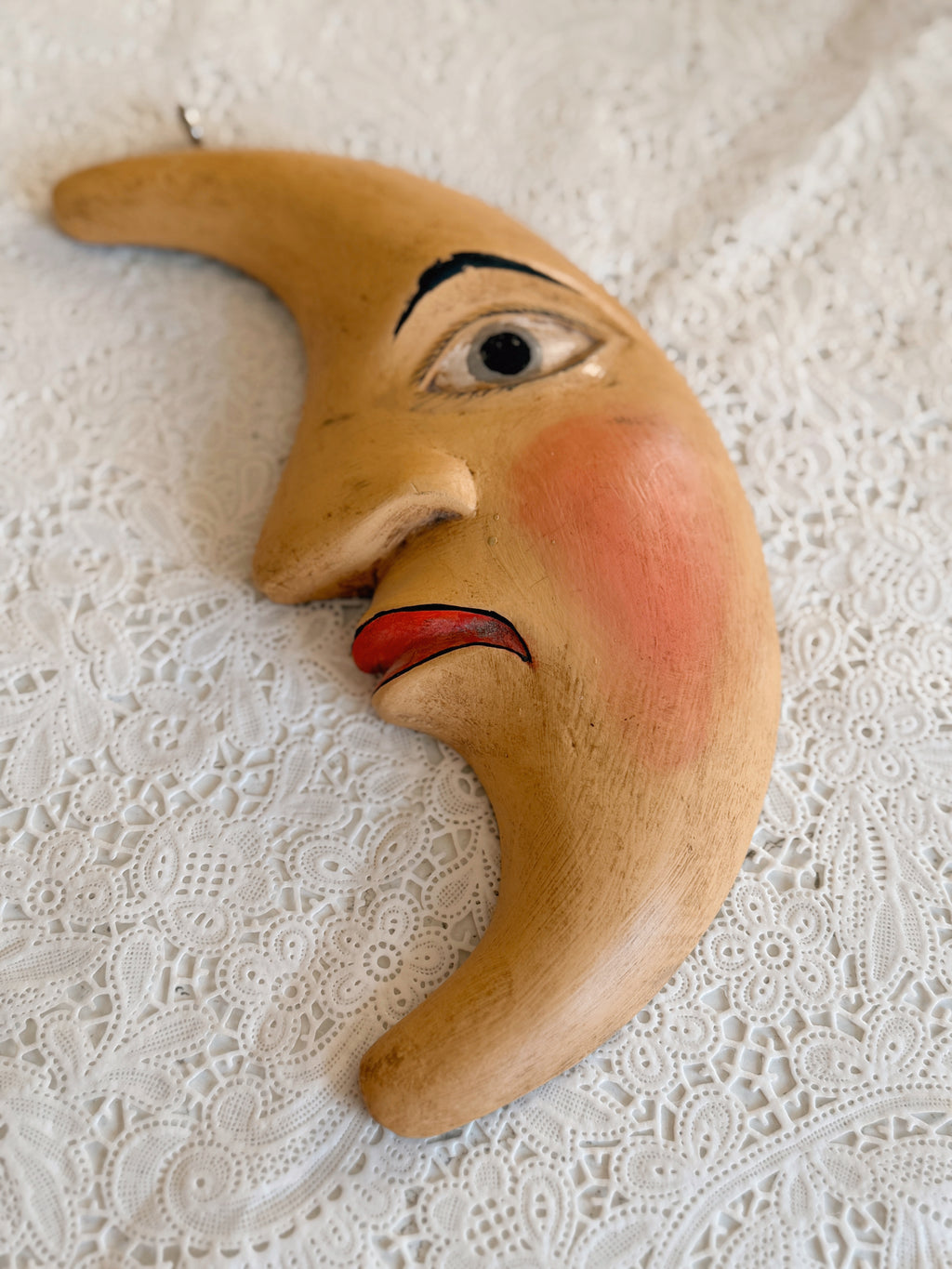 Vintage Wood Moon Face