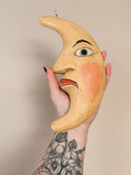 Vintage Wood Moon Face