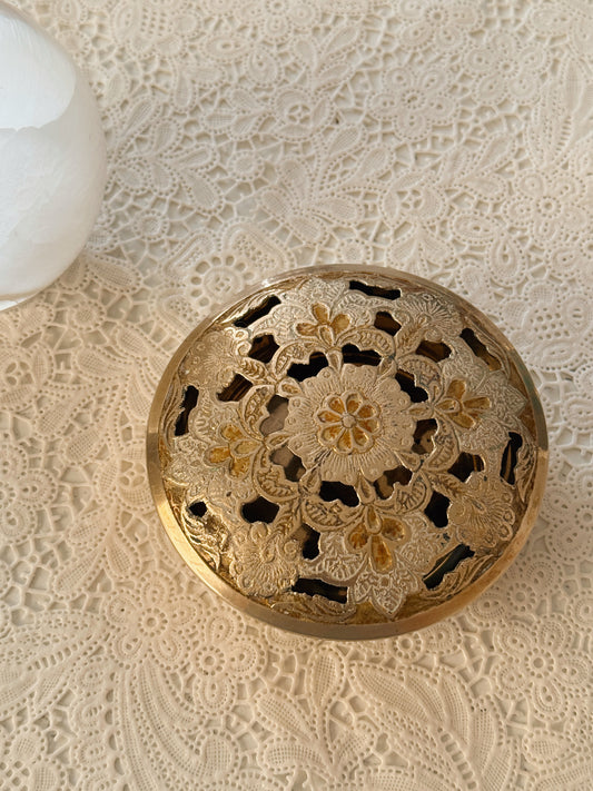 Vintage Brass Floral Trinket Pot