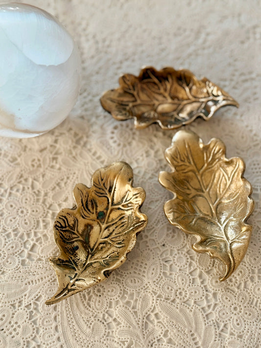 Vintage Brass Leaf Trinket Dish
