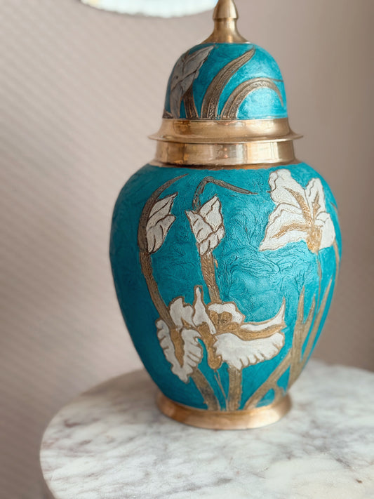 Vintage Brass + Enamel Large Canister