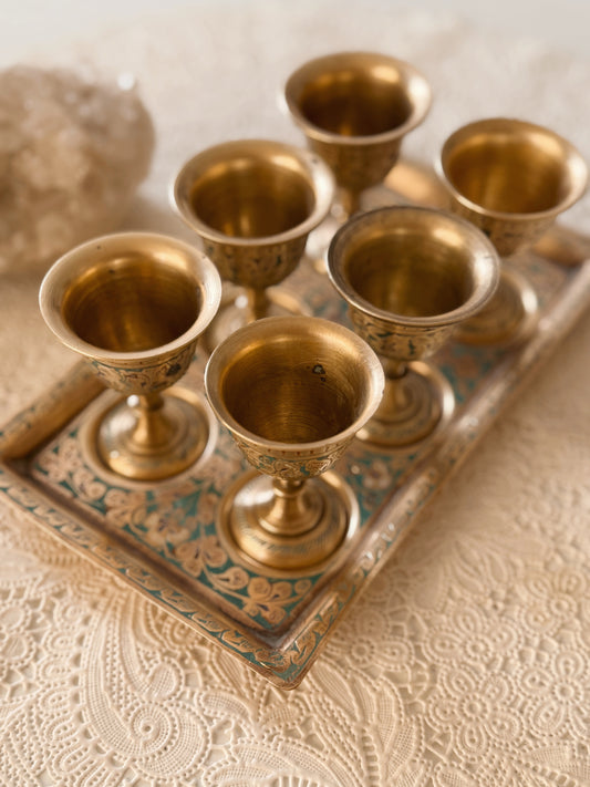 Vintage Brass Chalice + Tray Set