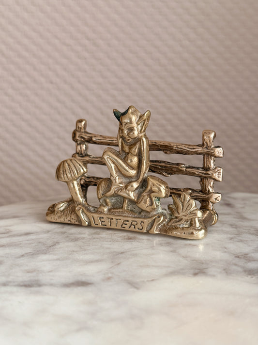 Vintage Brass Pixie Letter Rack