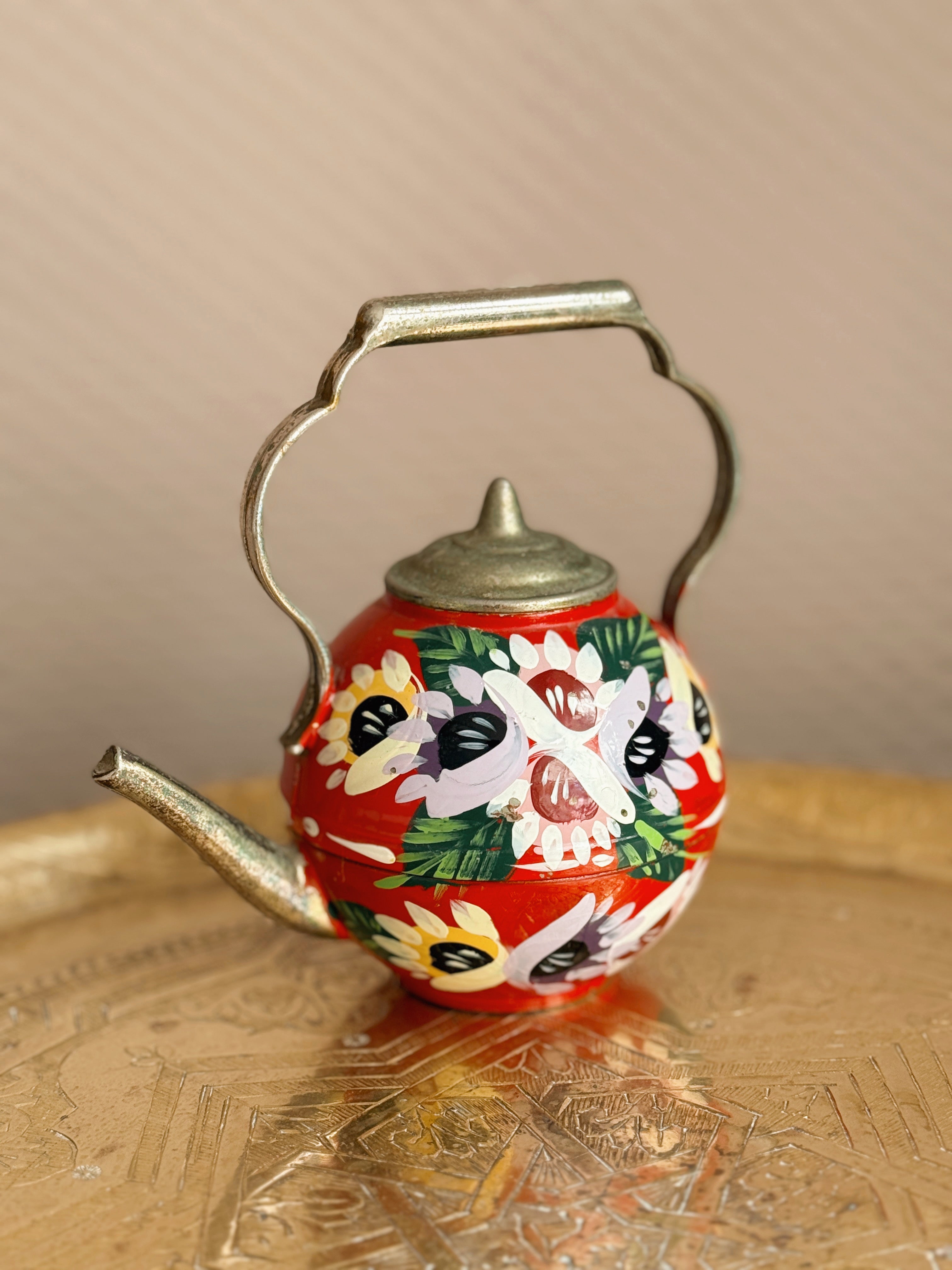 Vintage Brass Handpainted Teapot