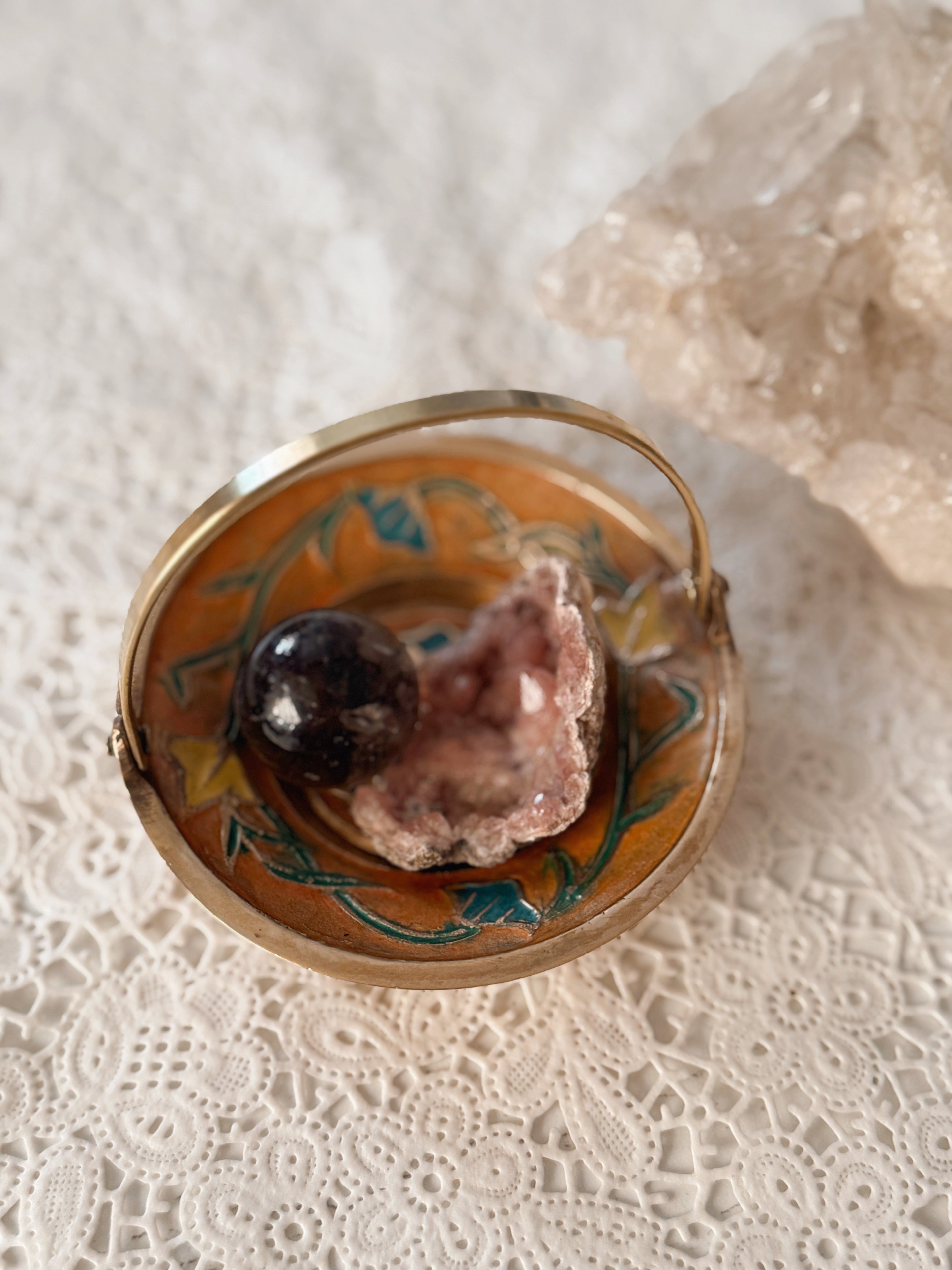 Vintage Brass + Enamel Trinket Basket