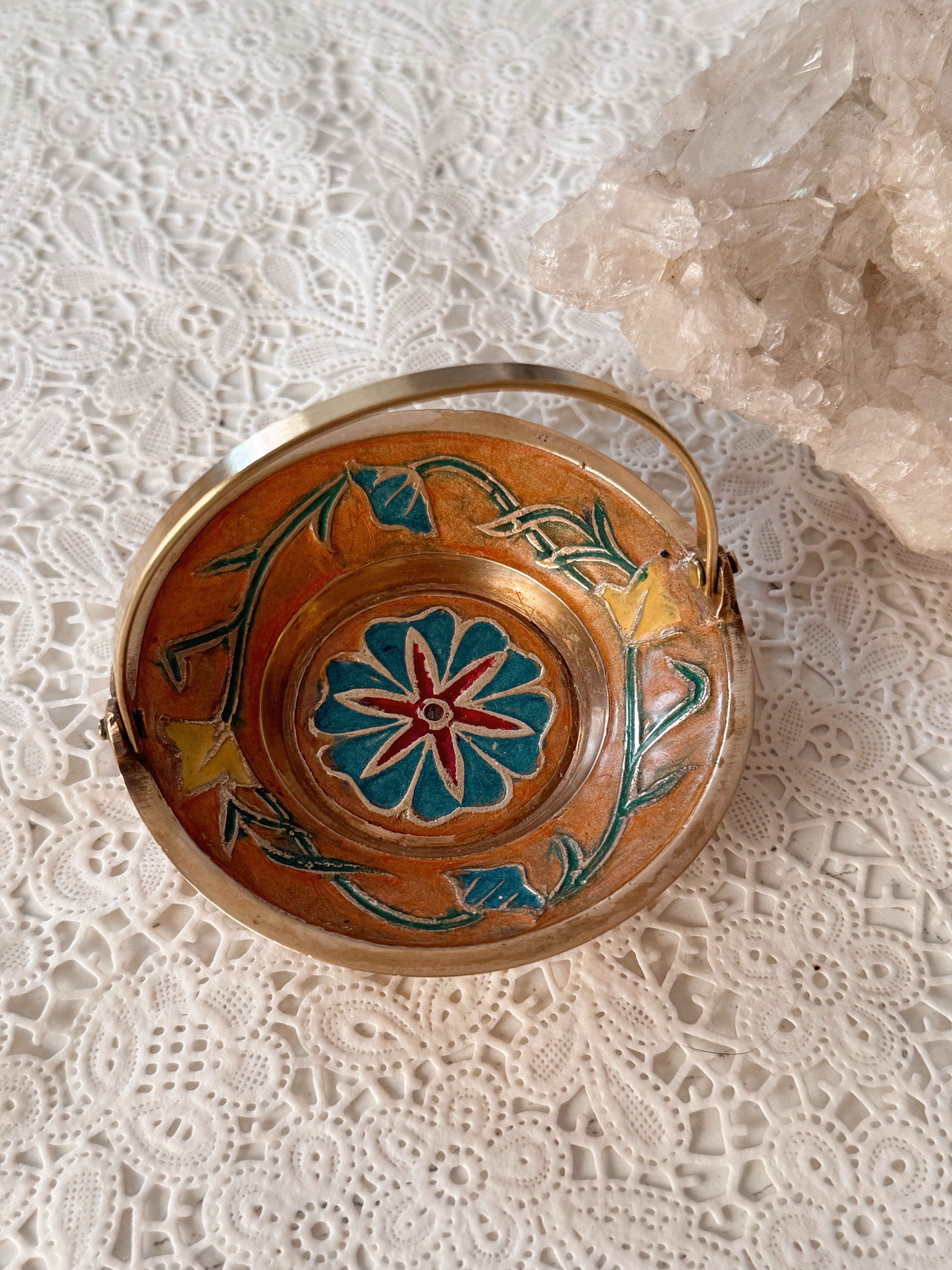 Vintage Brass + Enamel Trinket Basket
