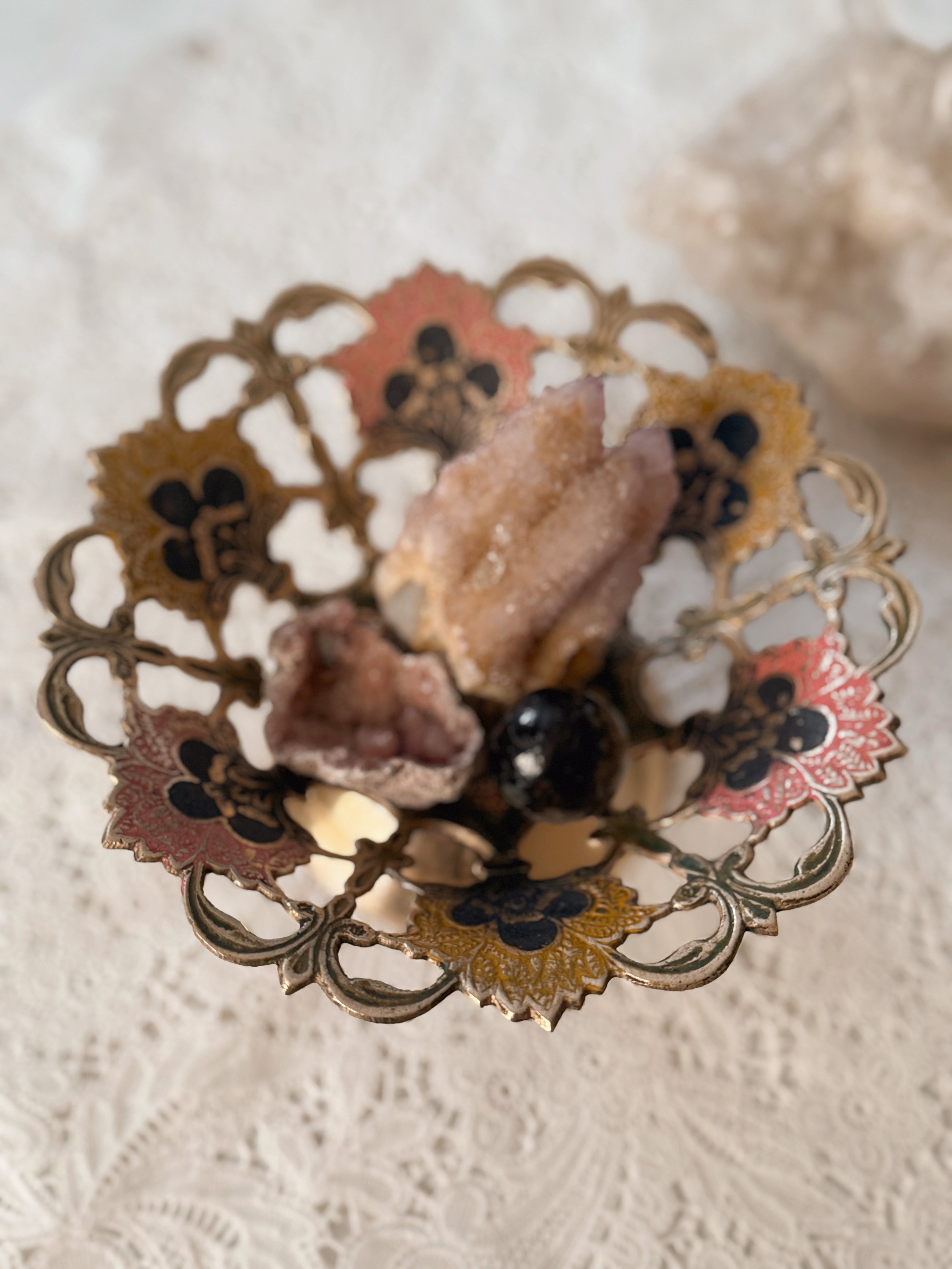 Vintage Brass + Enamel Trinket Bowl