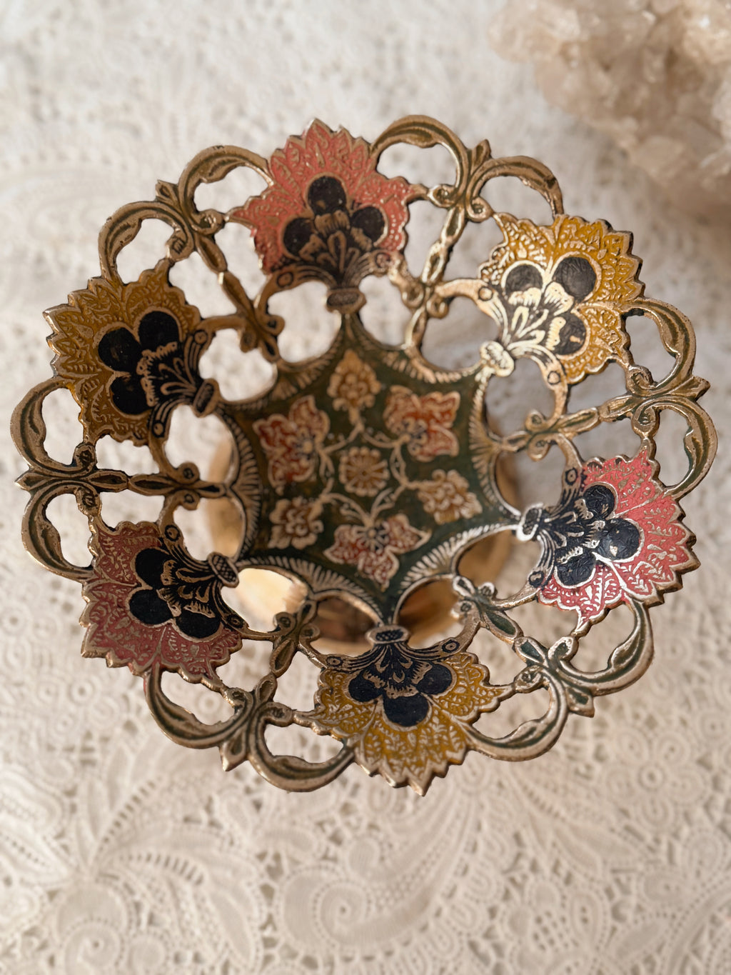 Vintage Brass + Enamel Trinket Bowl