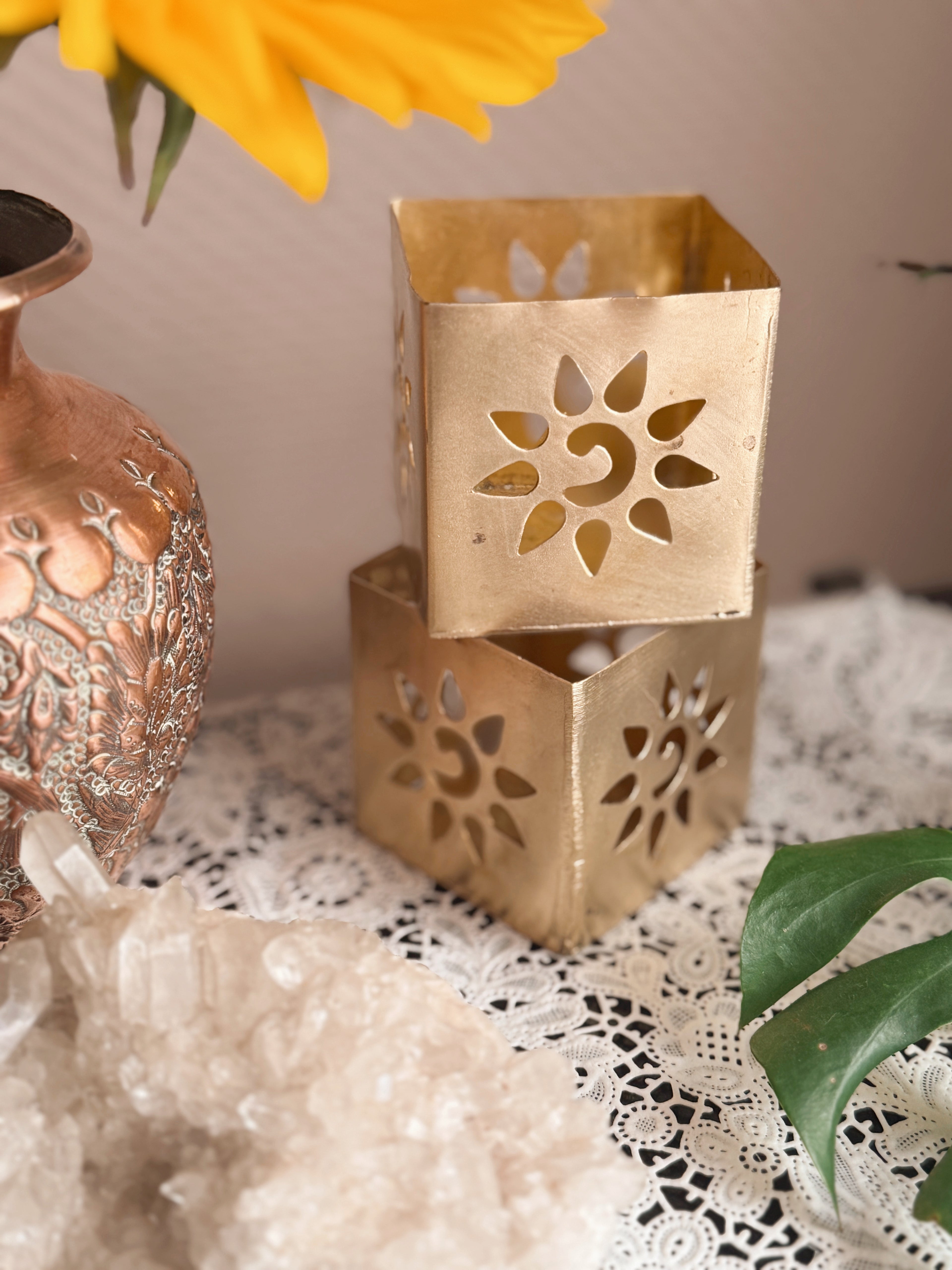 Vintage Brass Sun Tealight Holders