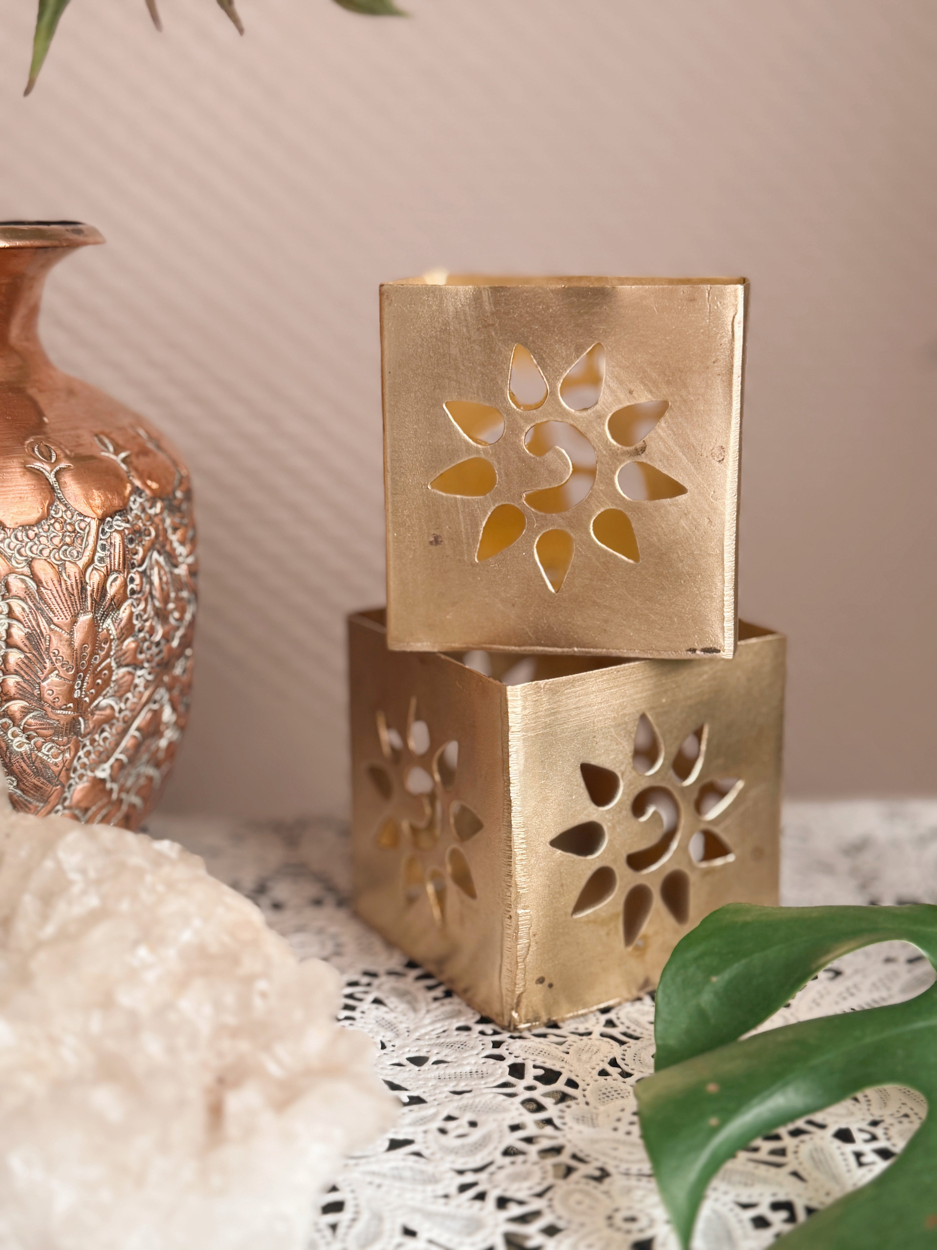 Vintage Brass Sun Tealight Holders