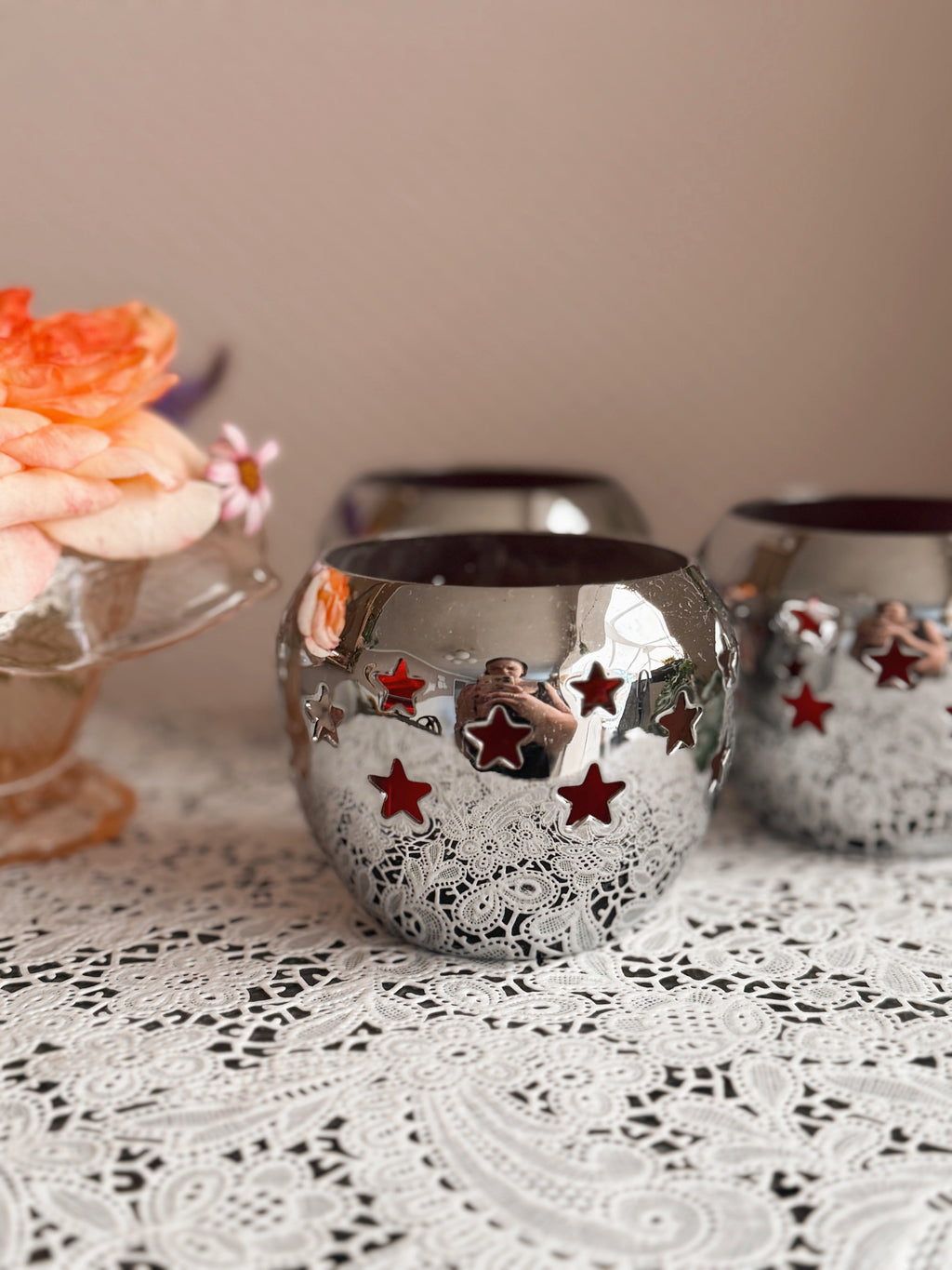 Vintage Pewter Metal Star Tealight Holder