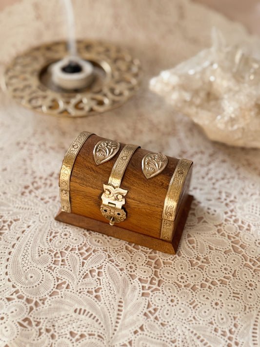 Vintage Wood + Brass Inlay Trinket Box