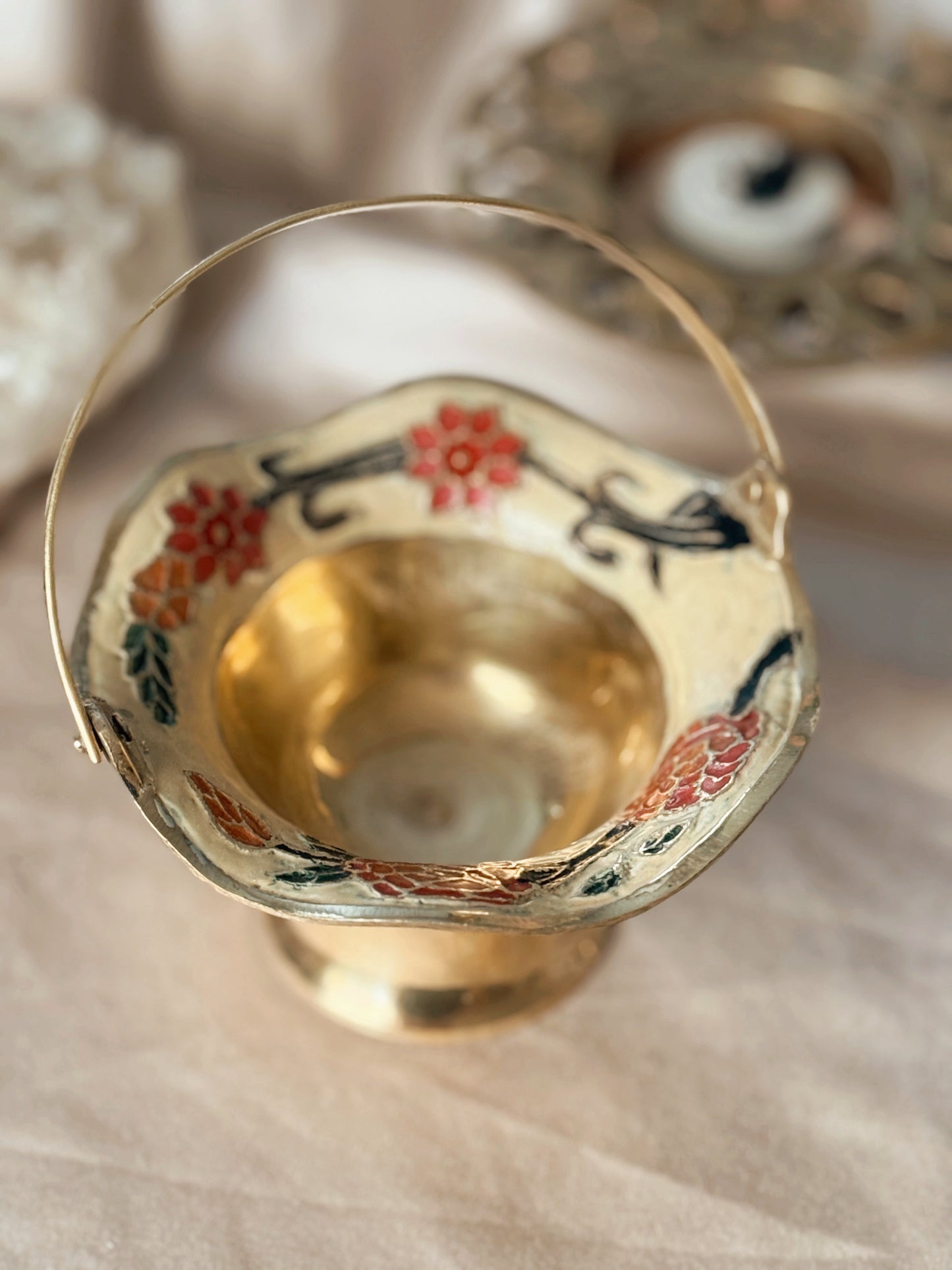 Vintage Brass + Enamel Trinket Basket