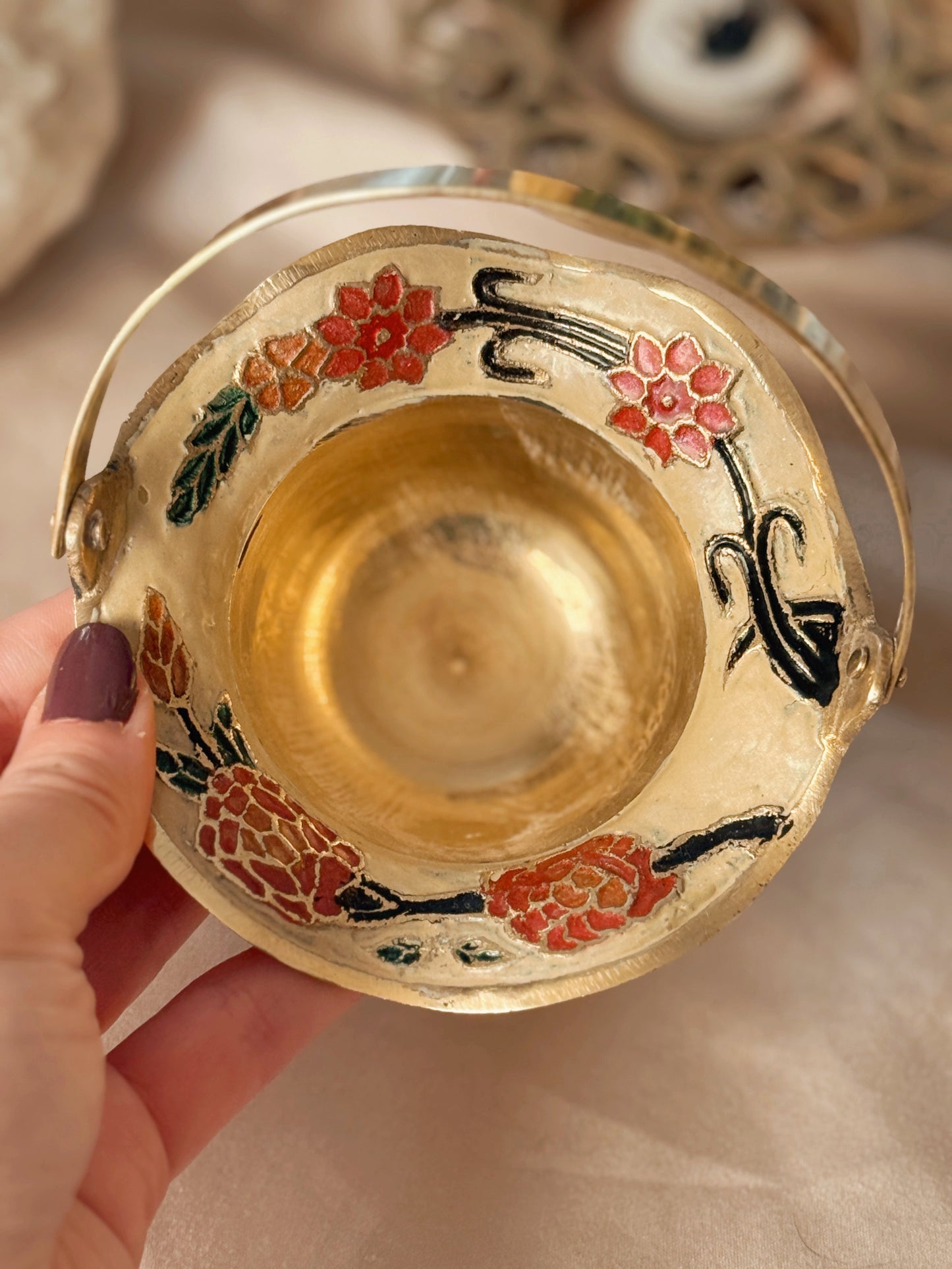 Vintage Brass + Enamel Trinket Basket
