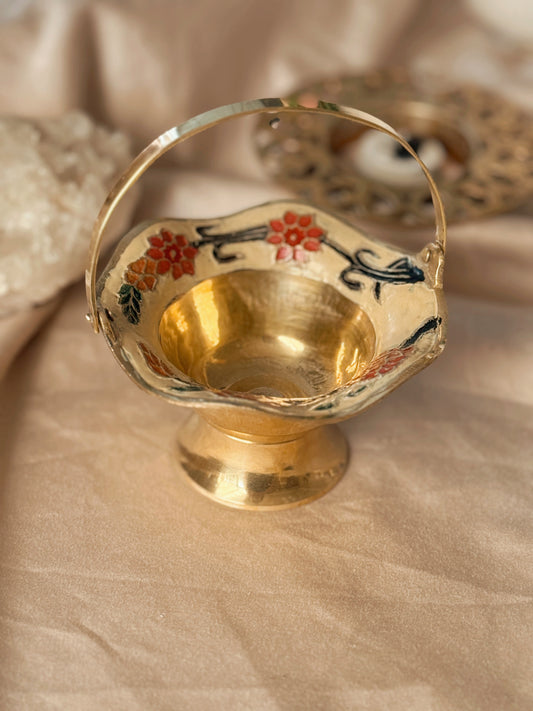 Vintage Brass + Enamel Trinket Basket