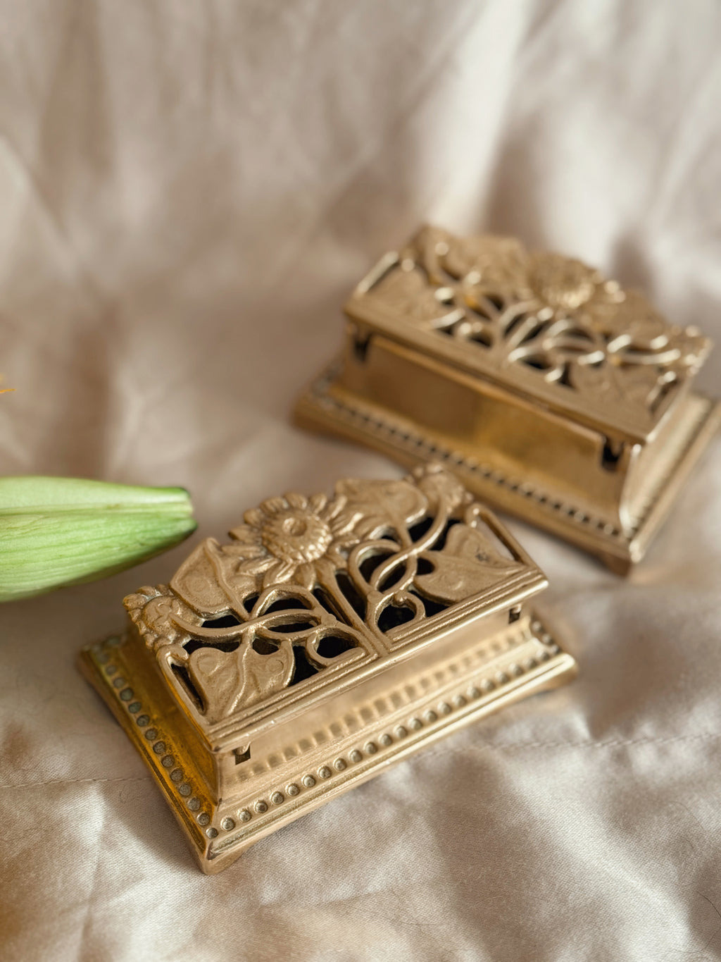 Vintage Brass Sunflower Trinket Boxes